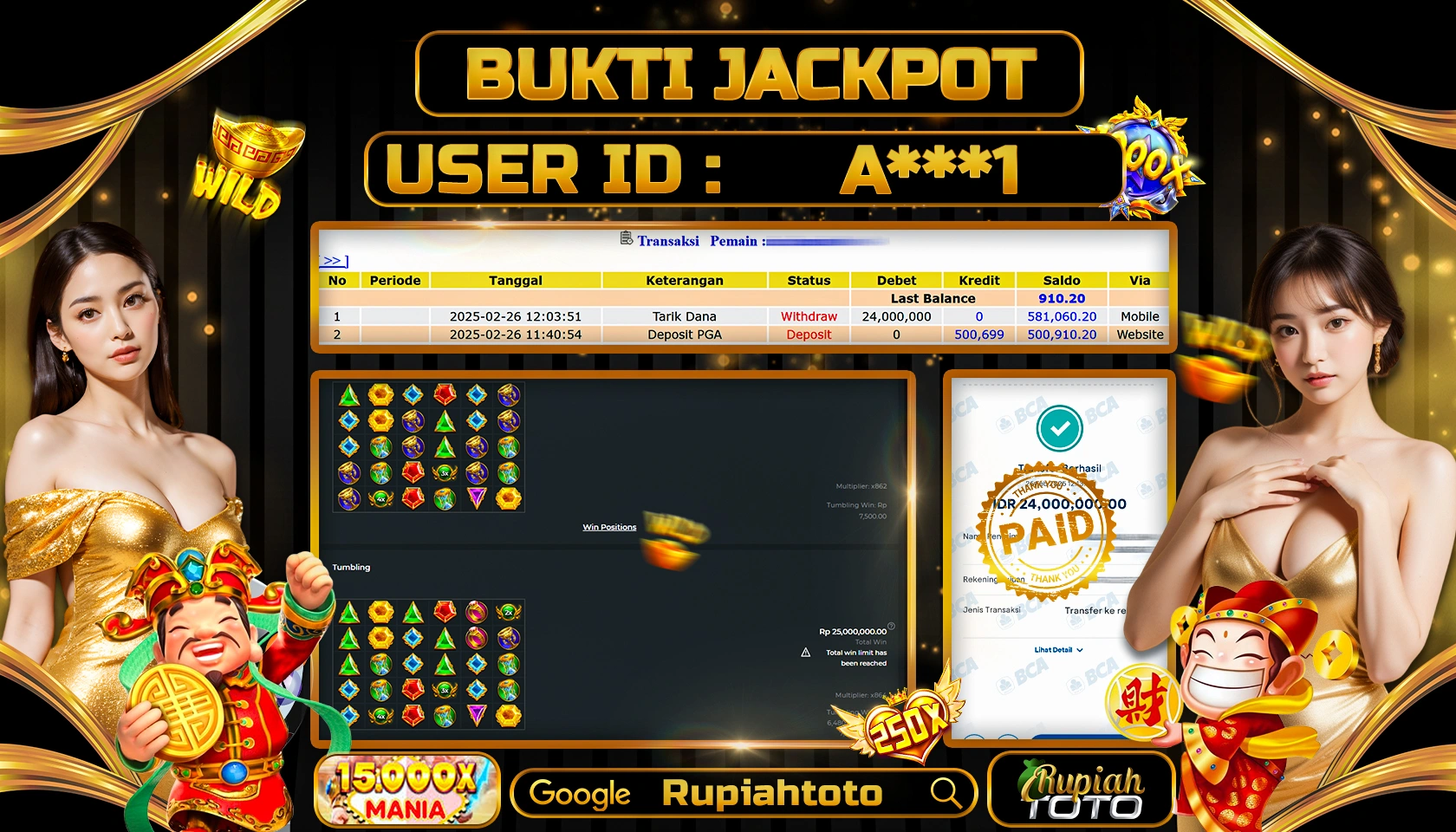 RUPIAHTOTO JACKPOT SLOT PRAGMATIC PLAY GAMES 15.000X MANIA RP 25.000.000 JUTA LUNAS