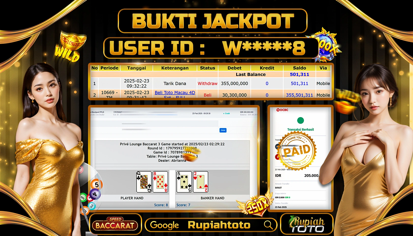 RUPIAHTOTO JACKPOT CASINO PRAGMATIC DEALER GAMES SPEED BACCARAT RP 355.000.000 RATUS JUTA LUNAS