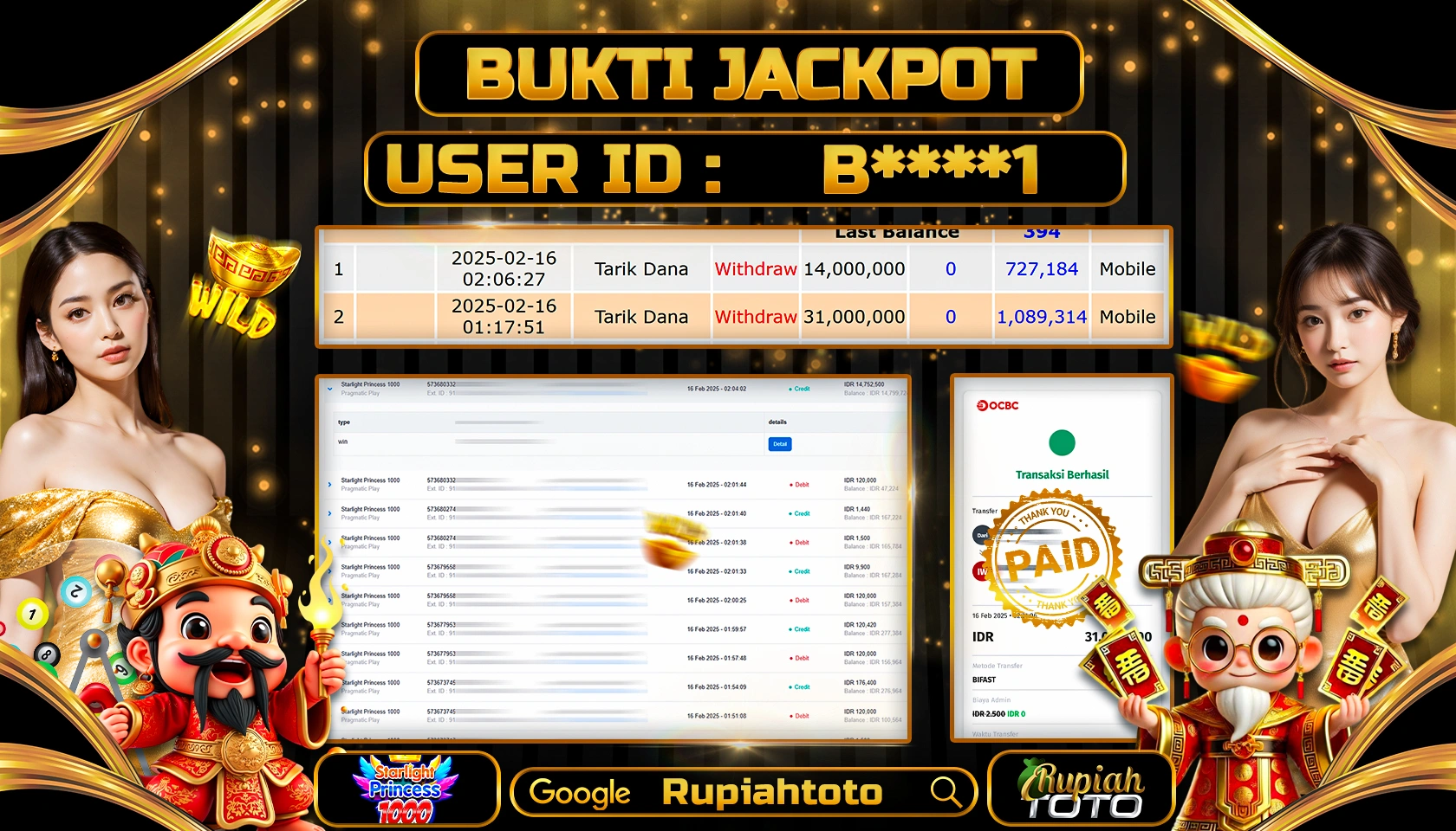 RUPIAHTOTO JACKPOT SLOT PRAGMATIC PLAY GAMES STARLIGHT PRINCESS 1000 RP 45.000.000 JUTA LUNAS