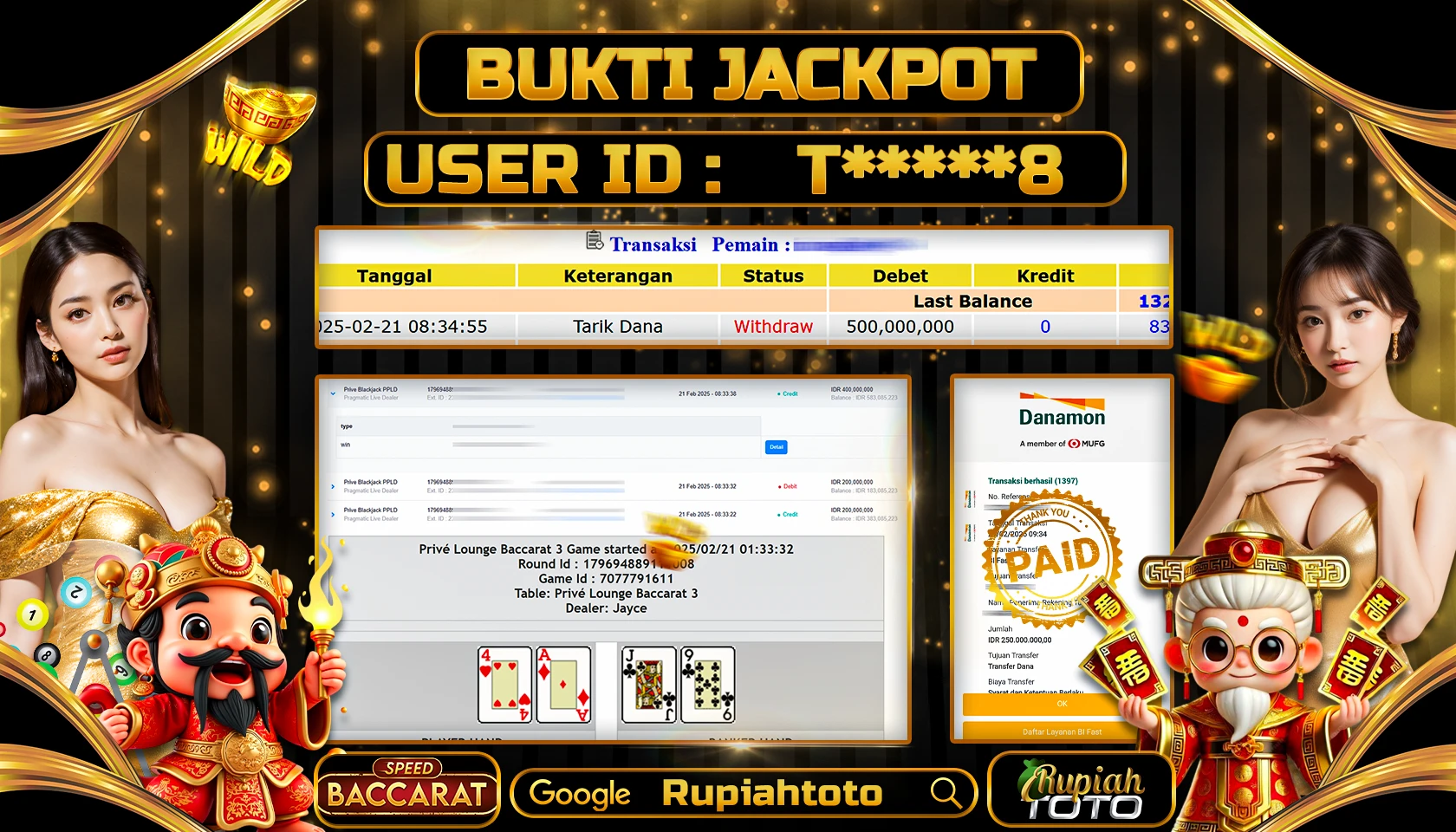 RUPIAHTOTO JACKPOT CASINO PRAGMATIC GAMES BLACKJACK PPLD BACCARAT RP 500.000.000 RATUS JUTA LUNAS