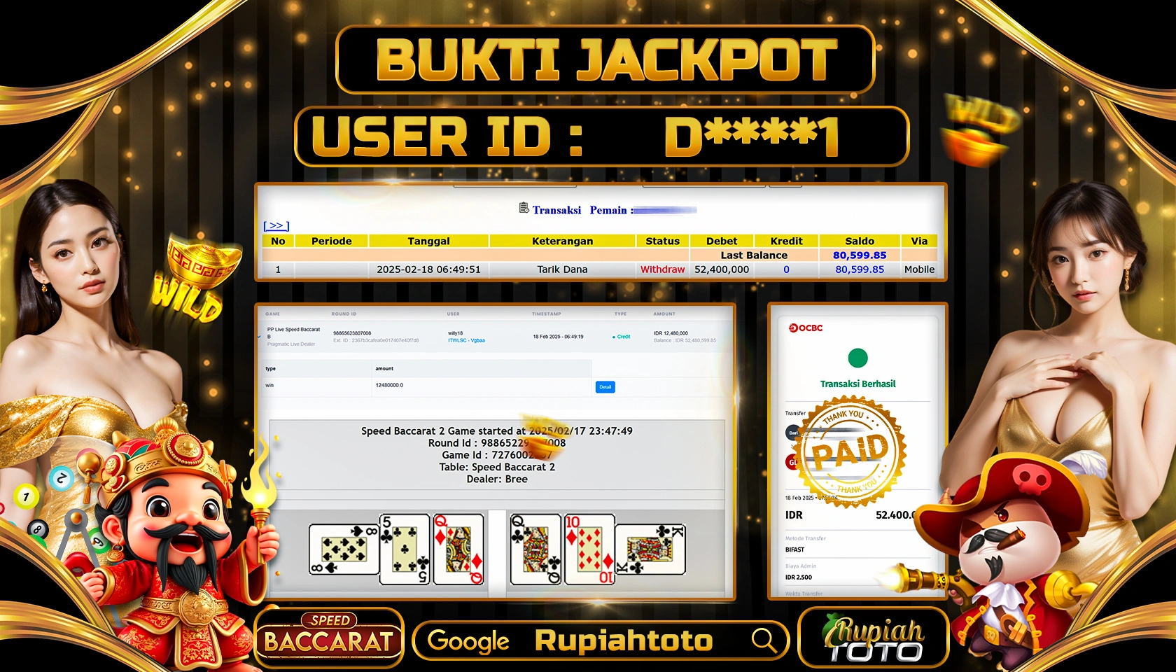 RUPIAHTOTO JACKPOT CASINO PRAGMATIC DEALER GAMES SPEED BACCARAT RP 52.400.000 JUTA LUNAS