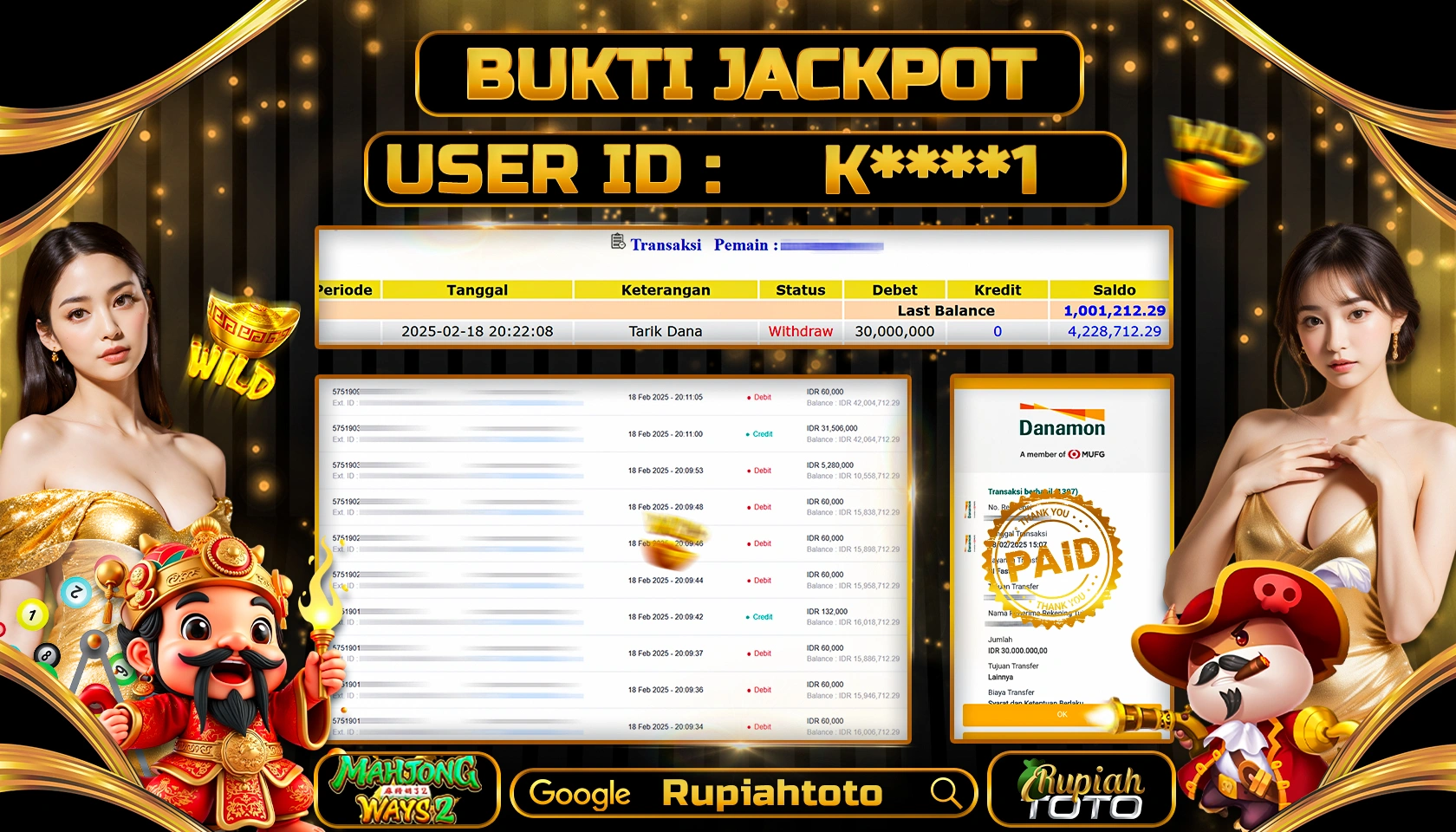 RUPIAHTOTO JACKPOT SLOT GAMES MAHJONG WAYS 2 RP 30.000.000 JUTA LUNAS