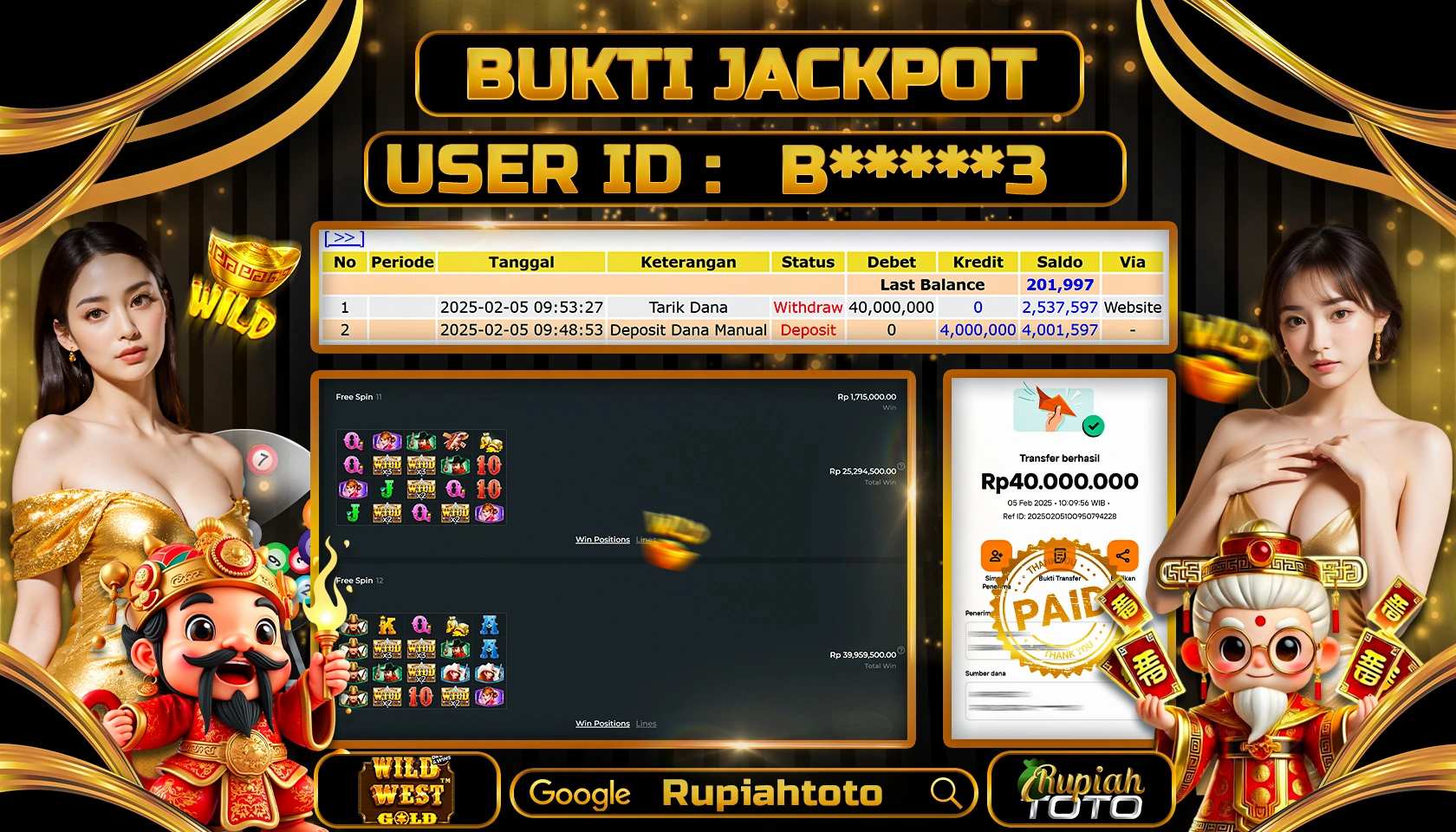 RUPIAHTOTO JACKPOT SLOT GAMES WILD BEST GOLD RP 40.000.000 JUTA LUNAS