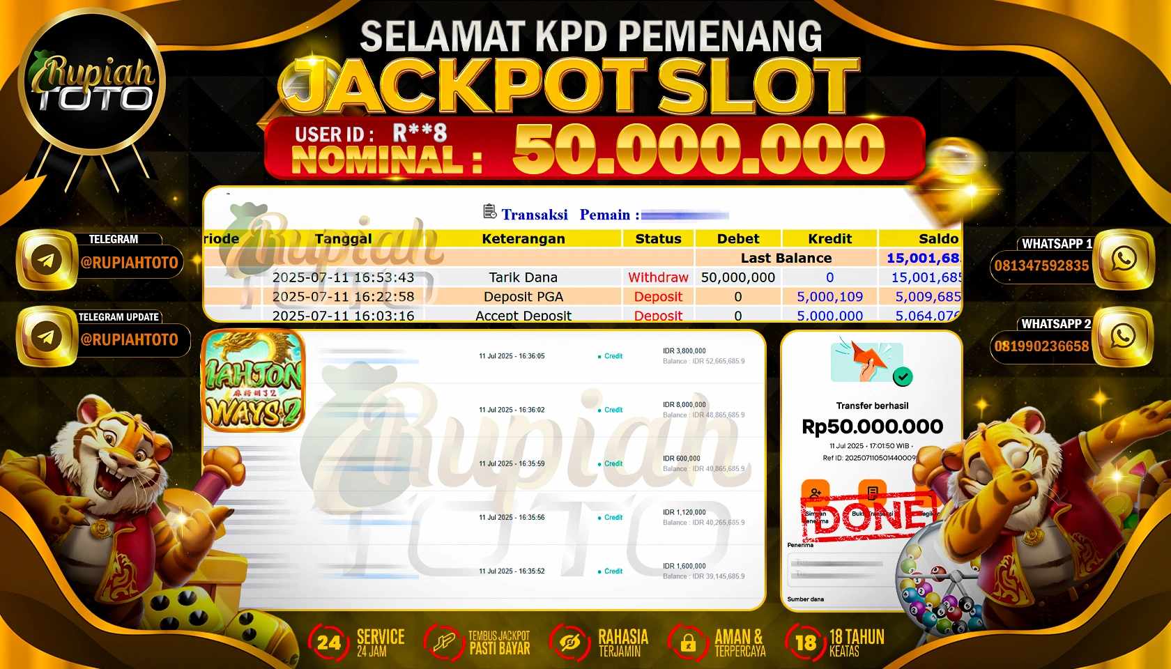 RUPIAHTOTO JACKPOT SLOT DI PG SOFT GAMES MAHJONG WAYS 2 RP 50.000.000 JUTA RUPIAH LUNAS