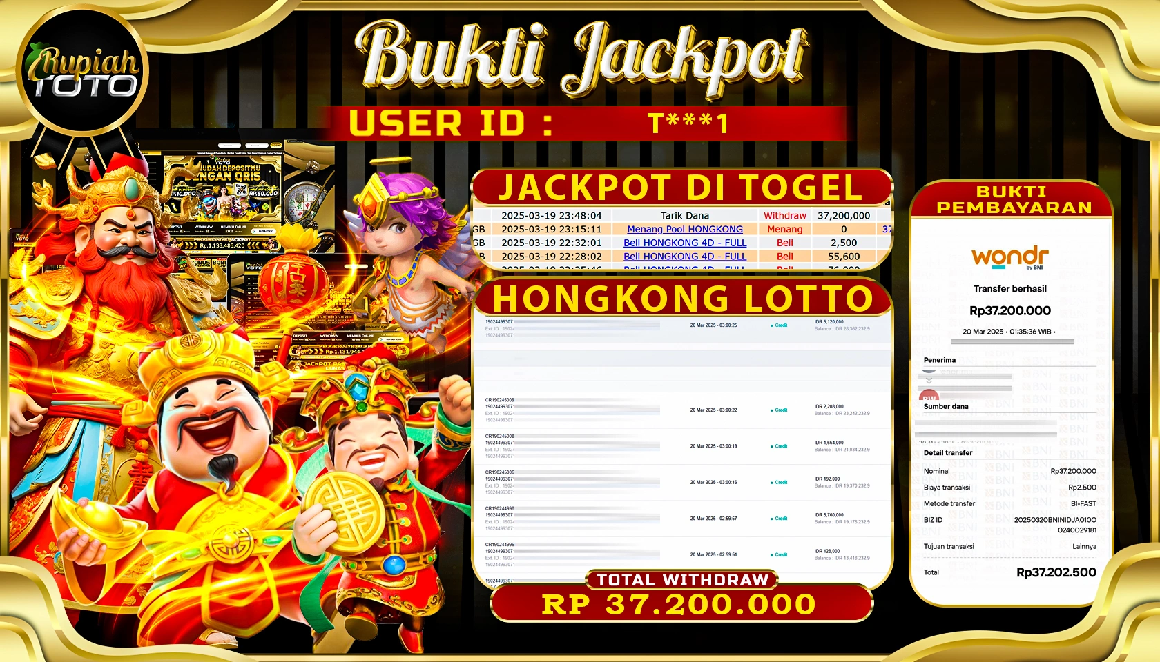 RUPIAHTOTO JACKPOT DI TOGEL HONGKONG LOTTO   RP 37.200.000 JUTA RUPIAH LUNAS