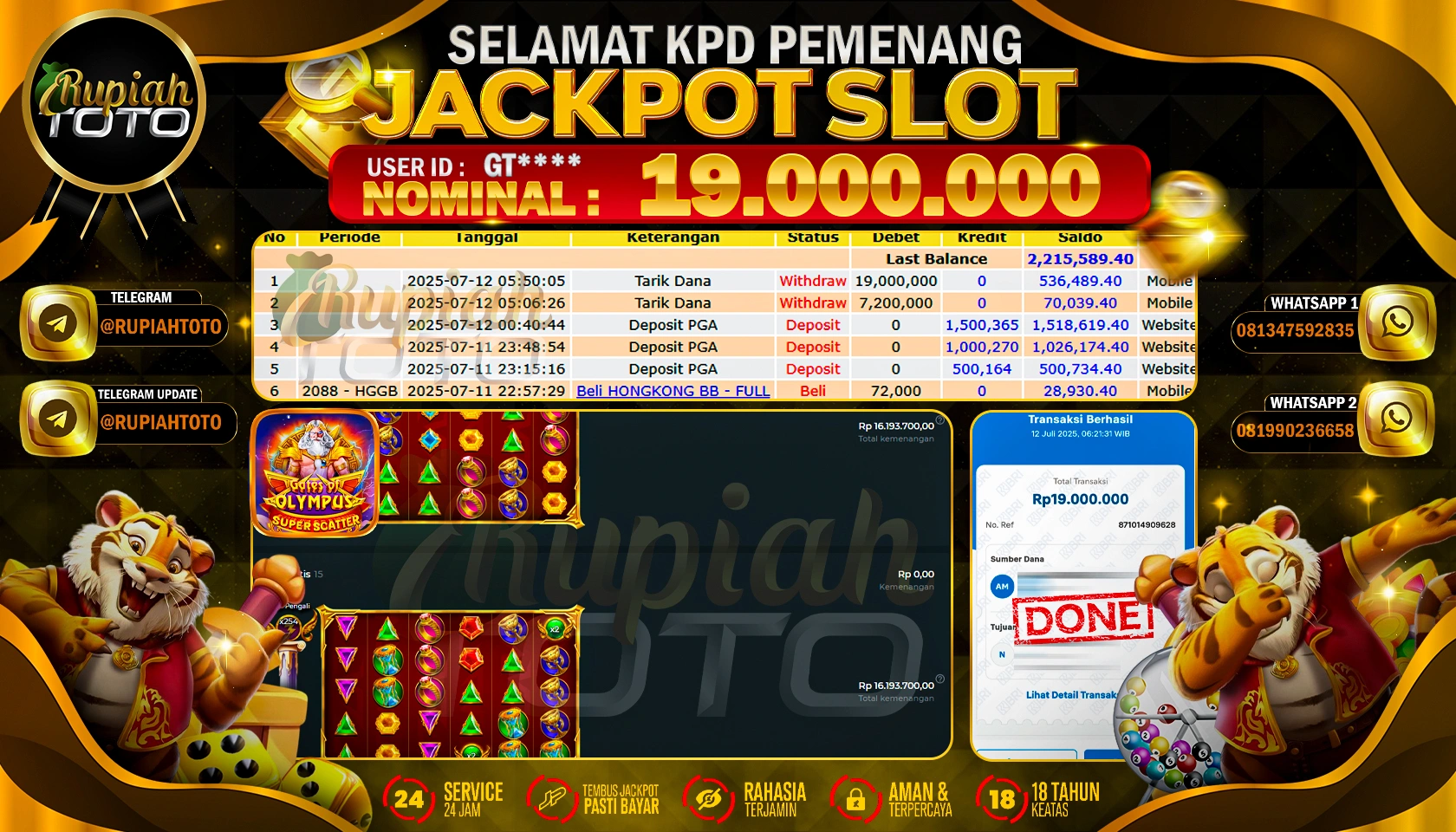 RUPIAHTOTO JACKPOT SLOT DI PRAGMATIC PLAY GAMES GATES OLYMPUS SUPER SCATTER RP 19.000.000 JUTA RUPIAH LUNAS
