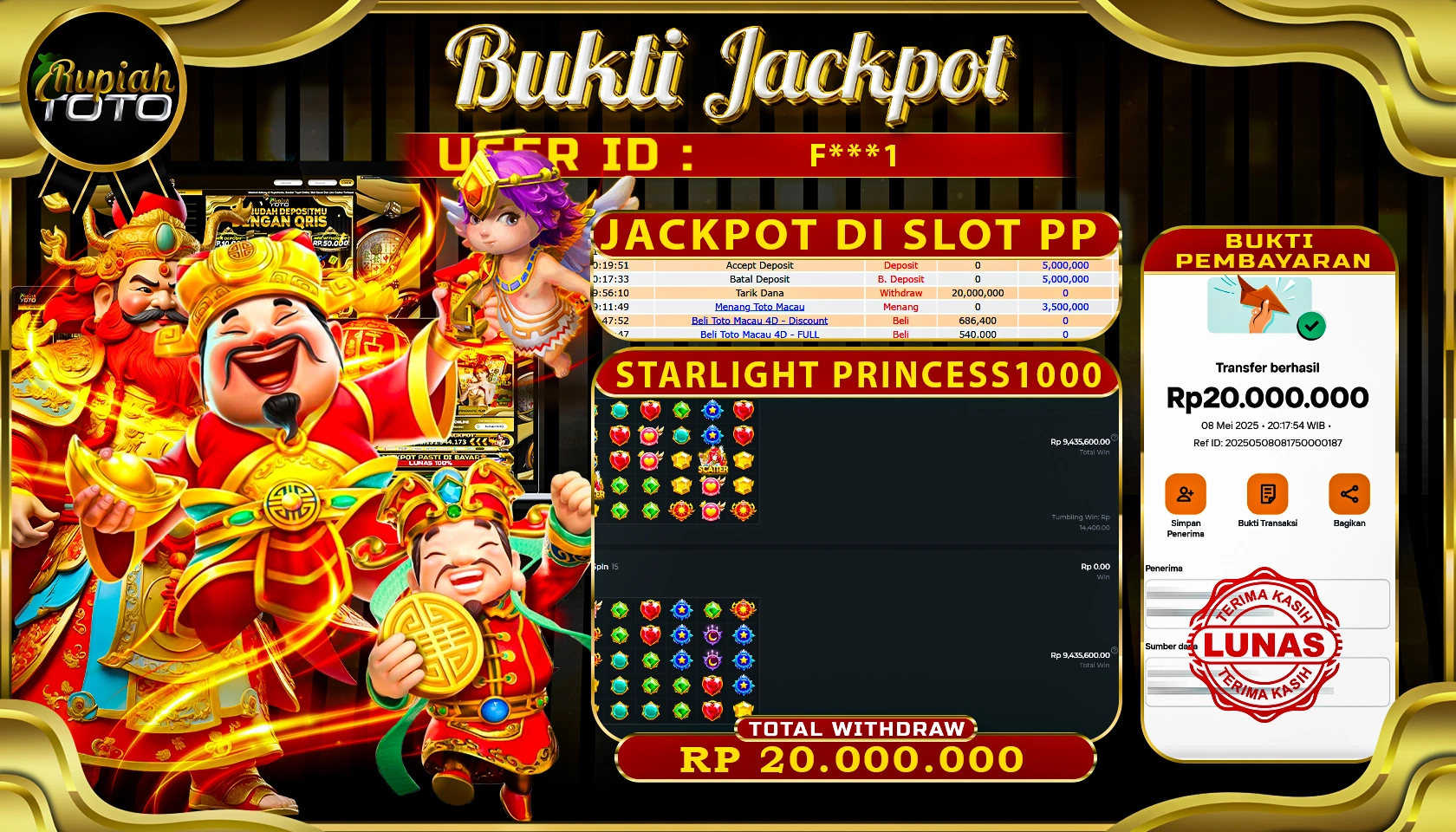 RUPIAHTOTO JACKPOT DI SLOT PRAGMATIC PLAY GAME STARLIGHT PRINCESS 1000 RP 20.000.000 JUTA RUPIAH LUNAS