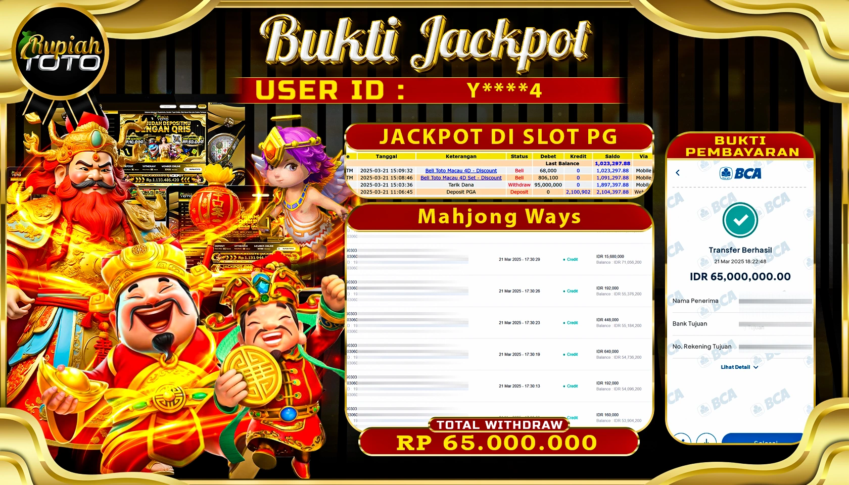 RUPIAHTOTO JACKPOT SLOT PG Mahjong Ways   RP 65.000.000 JUTA RUPIAH LUNAS