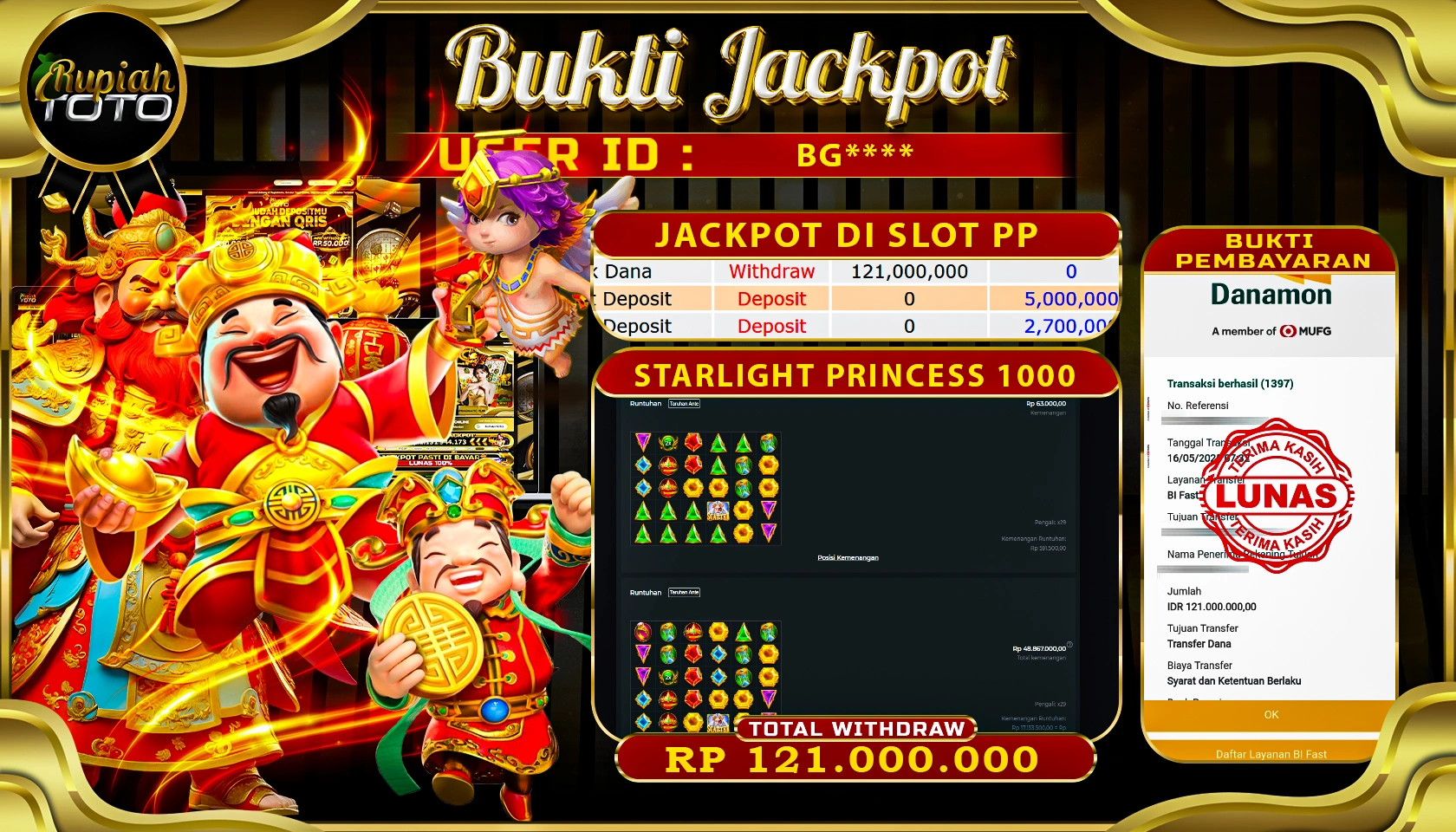 RUPIAHTOTO JACKPOT DI PRAGMATICPLAY GAME STARLIGHT PRINCESS 1000 RP 121.000.000 JUTA RUPIAH LUNAS