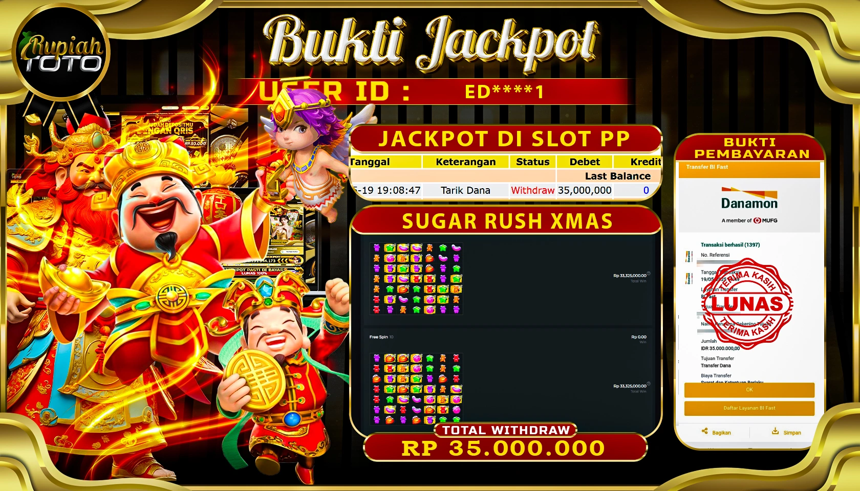 RUPIAHTOTO JACKPOT DI SLOT PRAGMATICPLAY GAME SUGAR RUSH XMAS RP 35.000.000 JUTA RUPIAH LUNAS