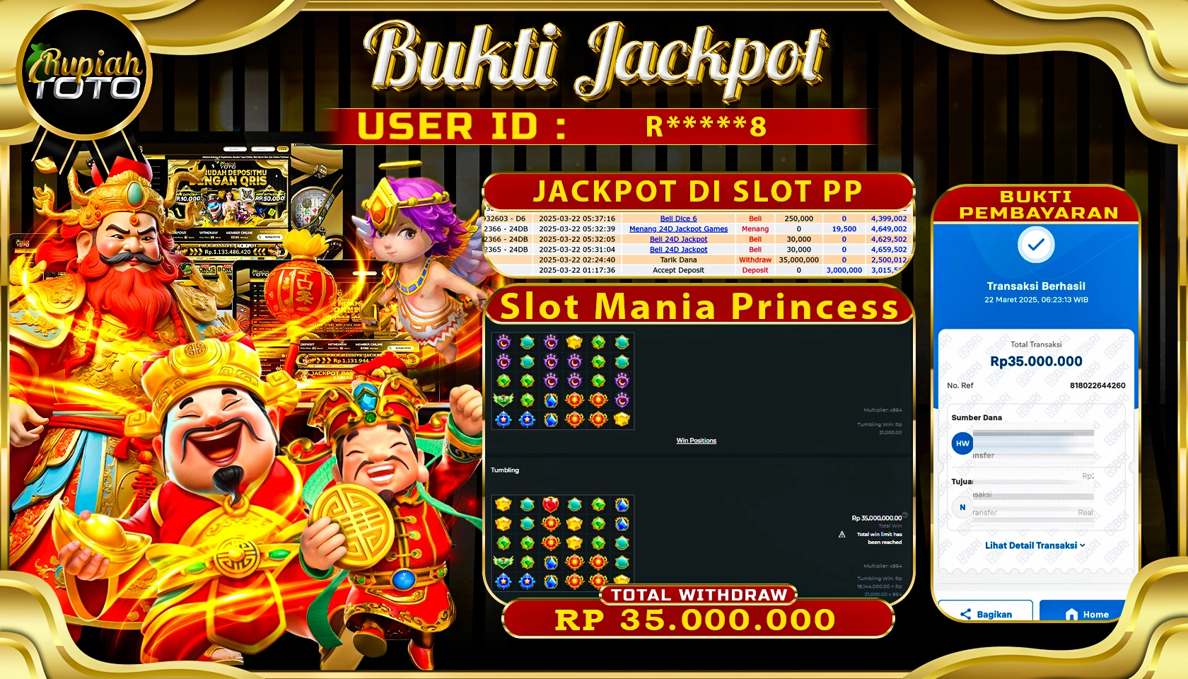 RUPIAHTOTO JACKPOT SLOT PP SLOT MANIA PRINCESS   RP 35.000.000 JUTA RUPIAH LUNAS