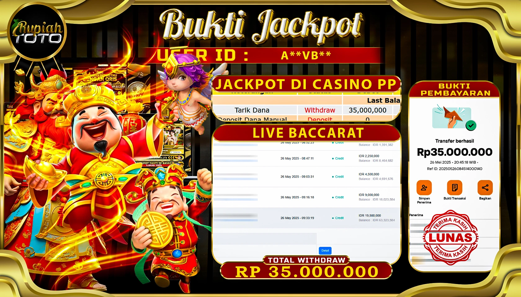RUPIAHTOTO JACKPOT DI CASINO PRAGMATICPLAY GAME LIVE BACCARAT RP 35.000.000 JUTA RUPIAH LUNAS