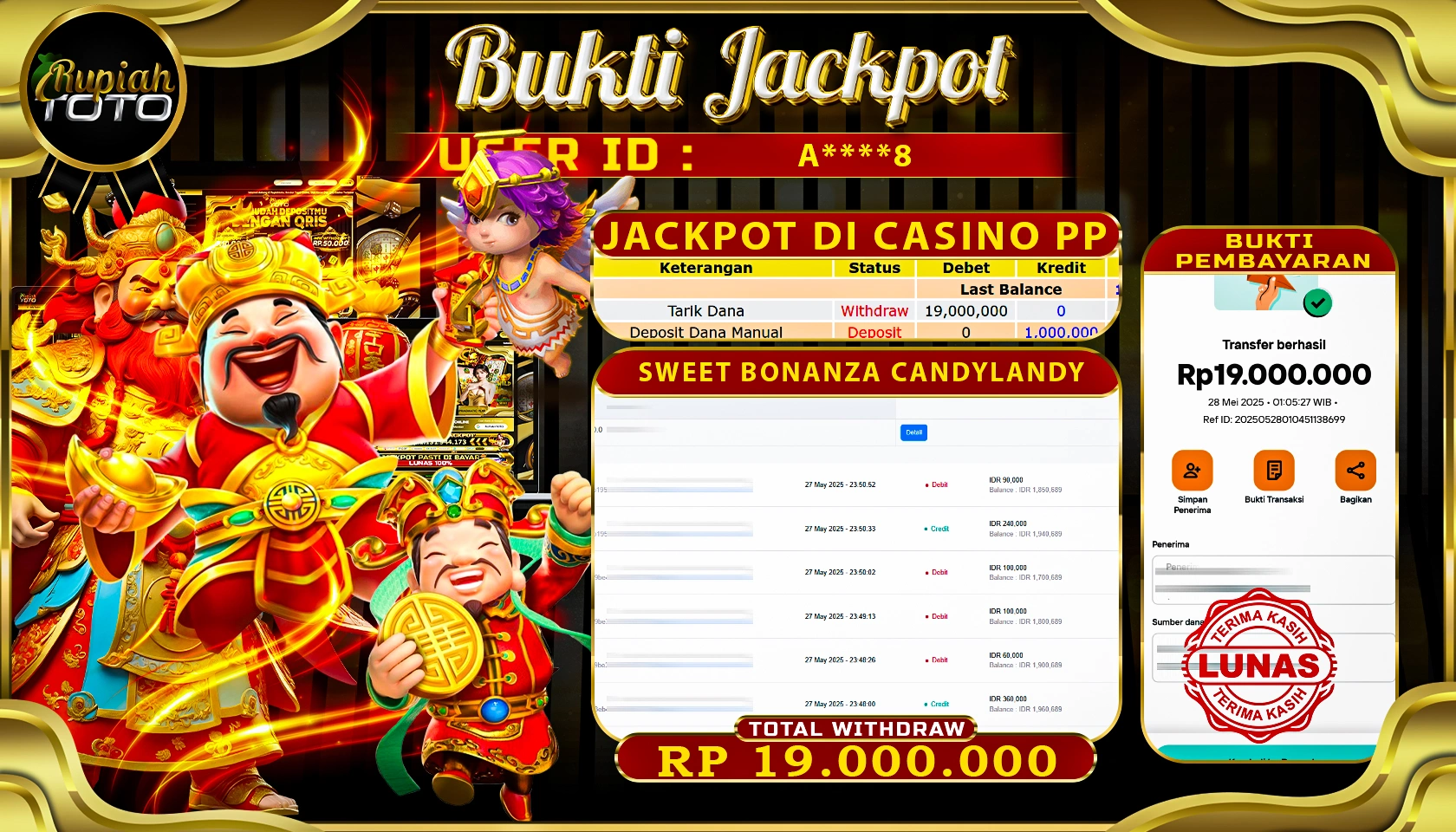 RUPIAHTOTO JACKPOT DI CASINO PRAGMATICPLAY GAME SWEET BONANZA CANDYLANDY RP 19.000.000 JUTA RUPIAH LUNAS