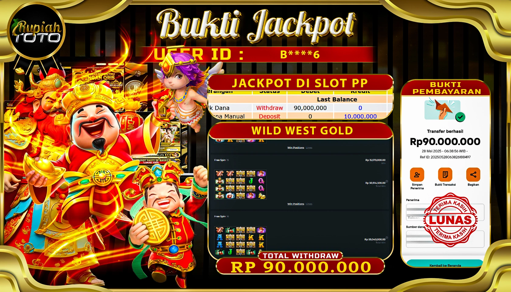 RUPIAHTOTO JACKPOT DI SLOT PRAGMATICPLAY GAME WILD WEST GOLD RP 90.000.000 JUTA RUPIAH LUNAS