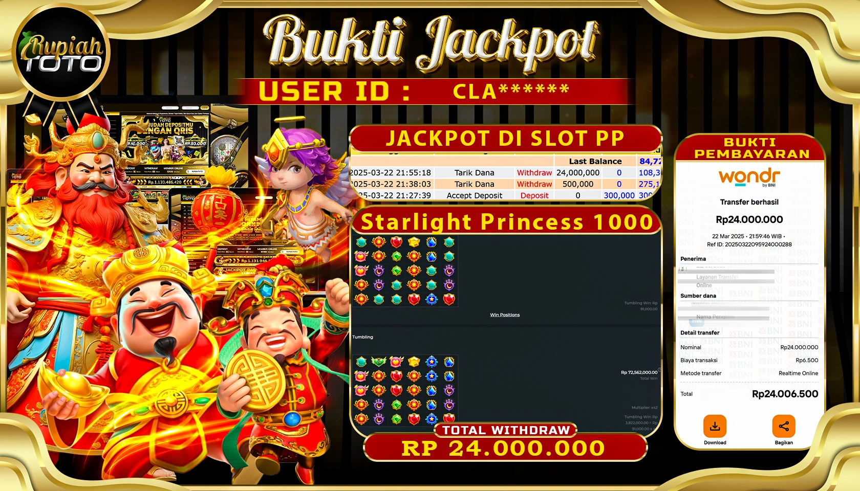 RUPIAHTOTO JACKPOT SLOT PRAGMATIC PLAY STARLIGHT PRINCESS 1000   RP 24.000.000 JUTA RUPIAH LUNAS