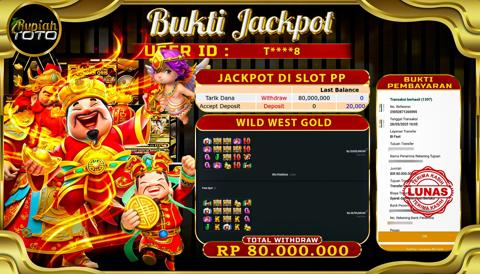 RUPIAHTOTO JACKPOT DI SLOT PRAGMATICPLAY GAME WILD WEST GOLD RP 80.000.000 JUTA RUPIAH LUNAS