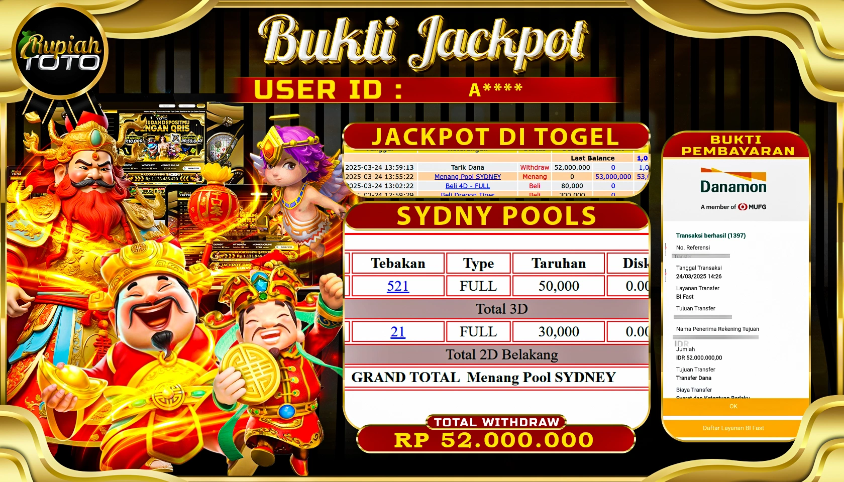 RUPIAHTOTO JACKPOT  DI TOGEL PASARAN SDNY POOLS   RP 52.000.000 JUTA RUPIAH LUNAS
