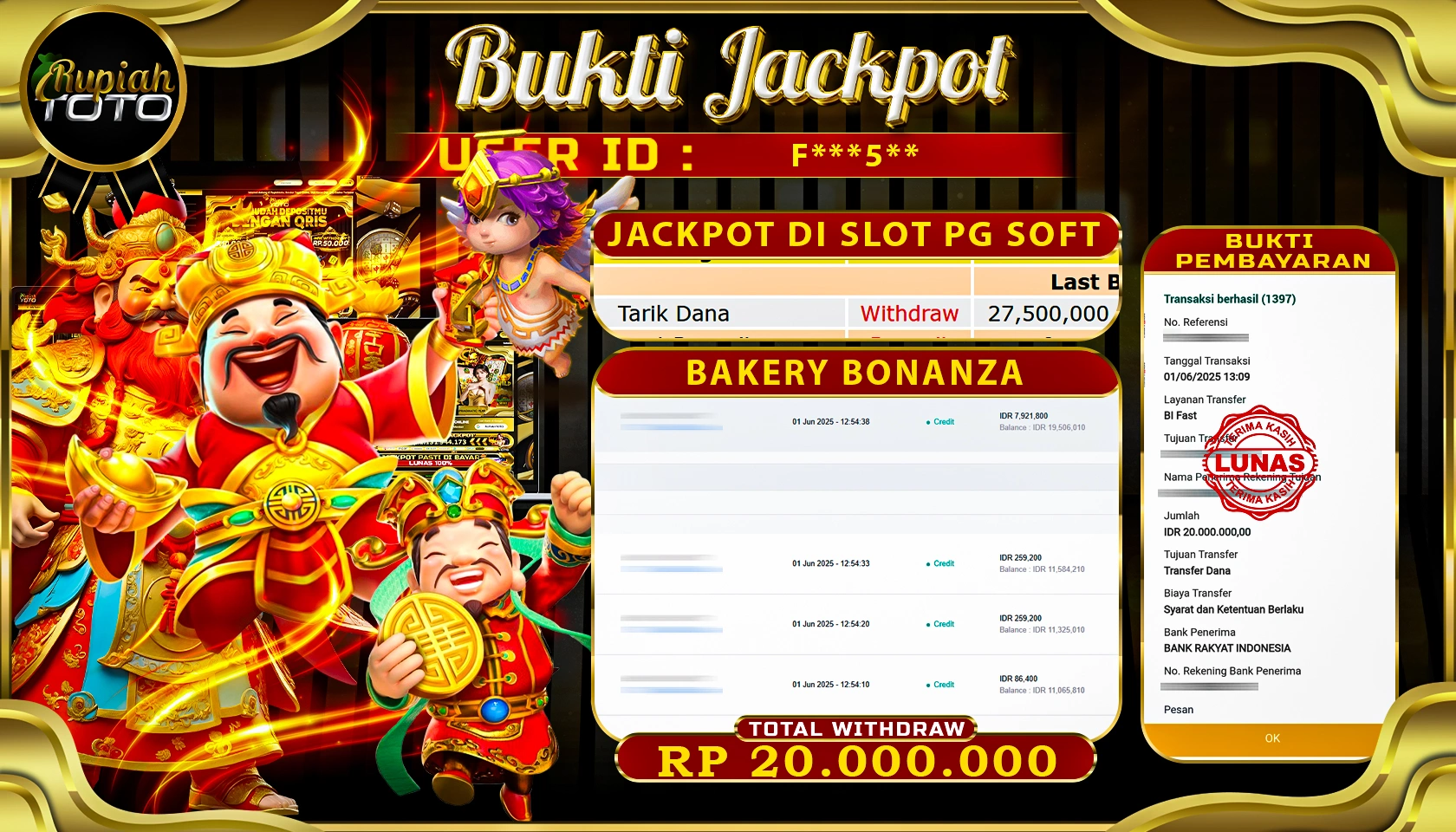 RUPIAHTOTO JACKPOT DI SLOT PGSOFT GAME BAKERY BONANZA RP 20.000.000 JUTA RUPIAH LUNAS