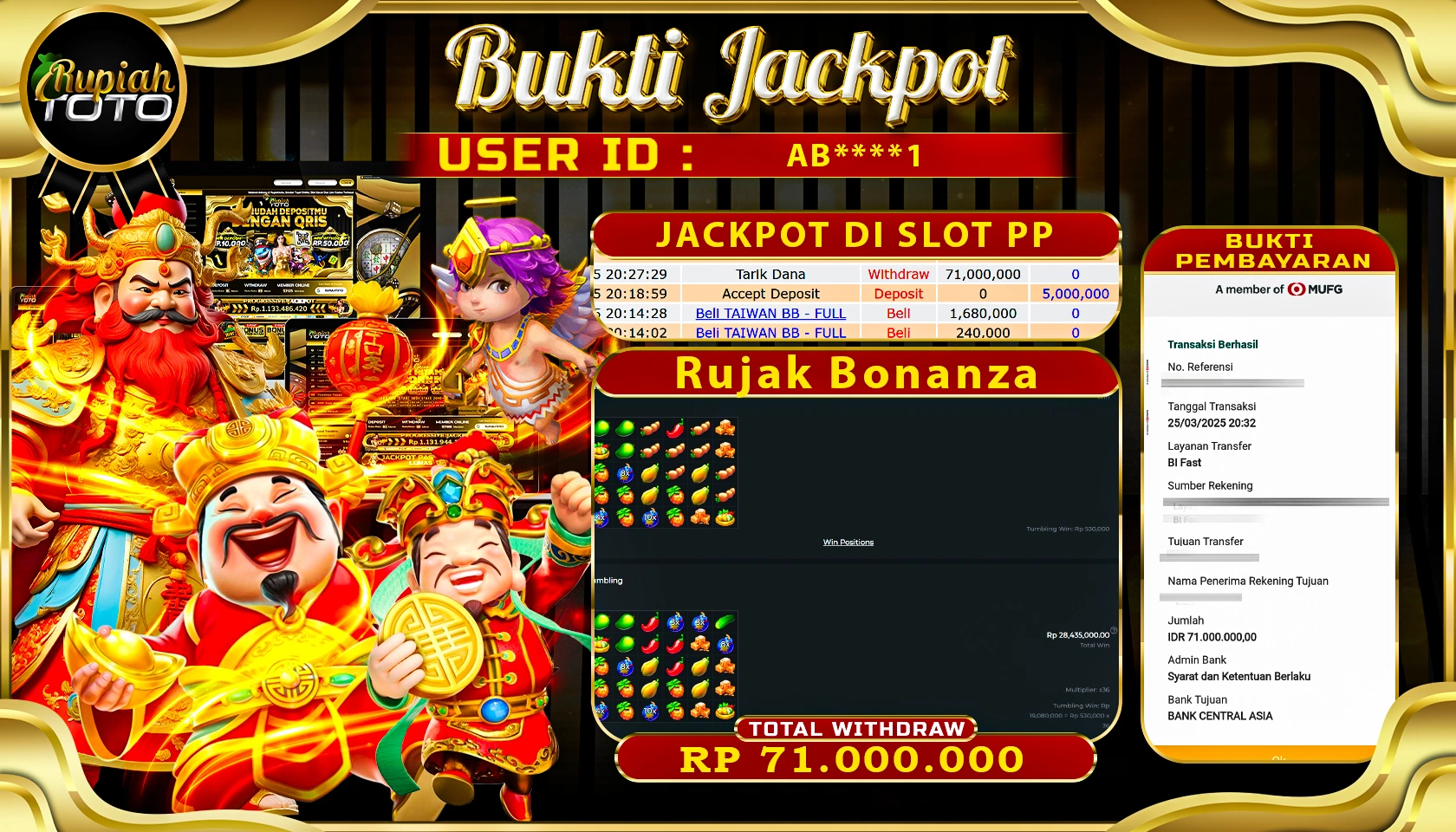 RUPIAHTOTO JACKPOT SLOT PRAGMATIC PLAY GAMES RUJAK BONANZA RP 71.000.000 JUTA RUPIAH LUNAS