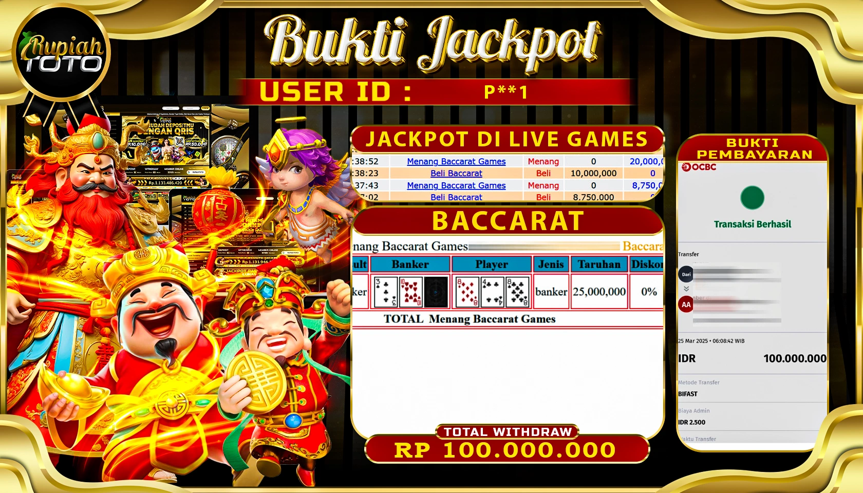 RUPIAHTOTO JACKPOT DI LIVE CASINO GAMES BACCARAT   RP 100.000.000 JUTA RUPIAH LUNAS