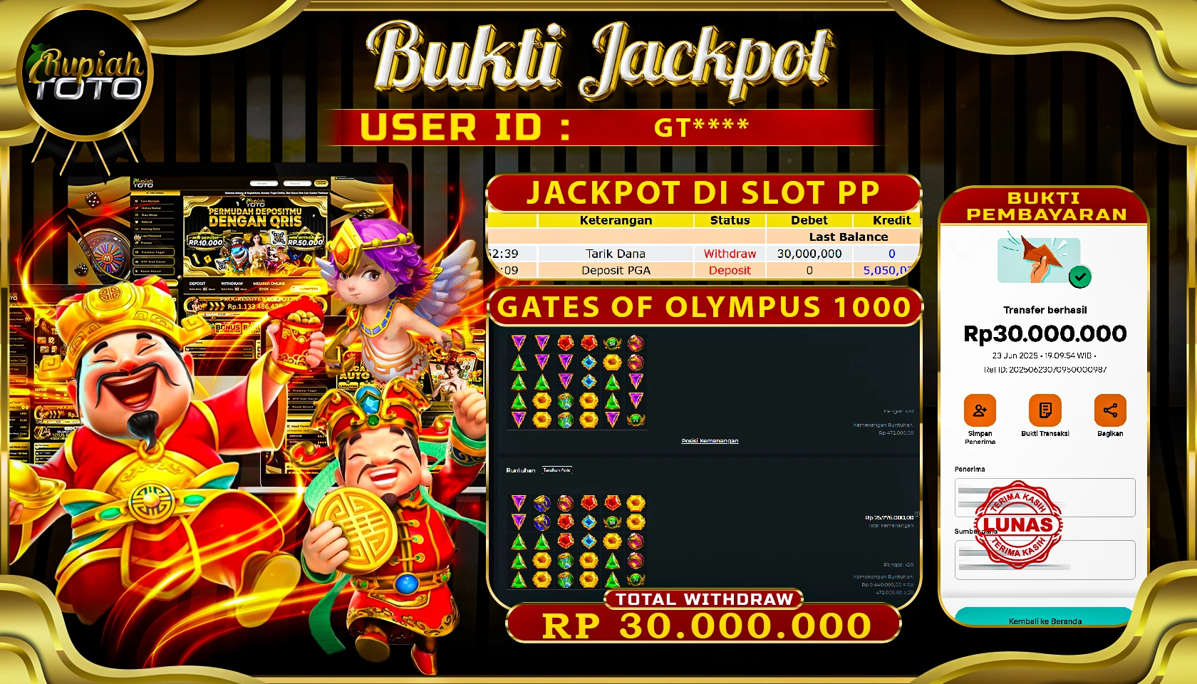 RUPIAHTOTO JACKPOT DI SLOT PRAGMATICPLAY GAME GATE OF OLYMPUS 1000 RP 30.000.000 JUTA RUPIAH LUNAS