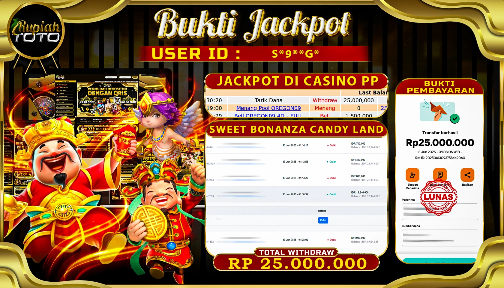 RUPIAHTOTO JACKPOT CASINO PRAGMATIC PLAY GAME SWEET BONANZA CANDY LAND RP 25.000.000 JUTA RUPIAH LUNAS