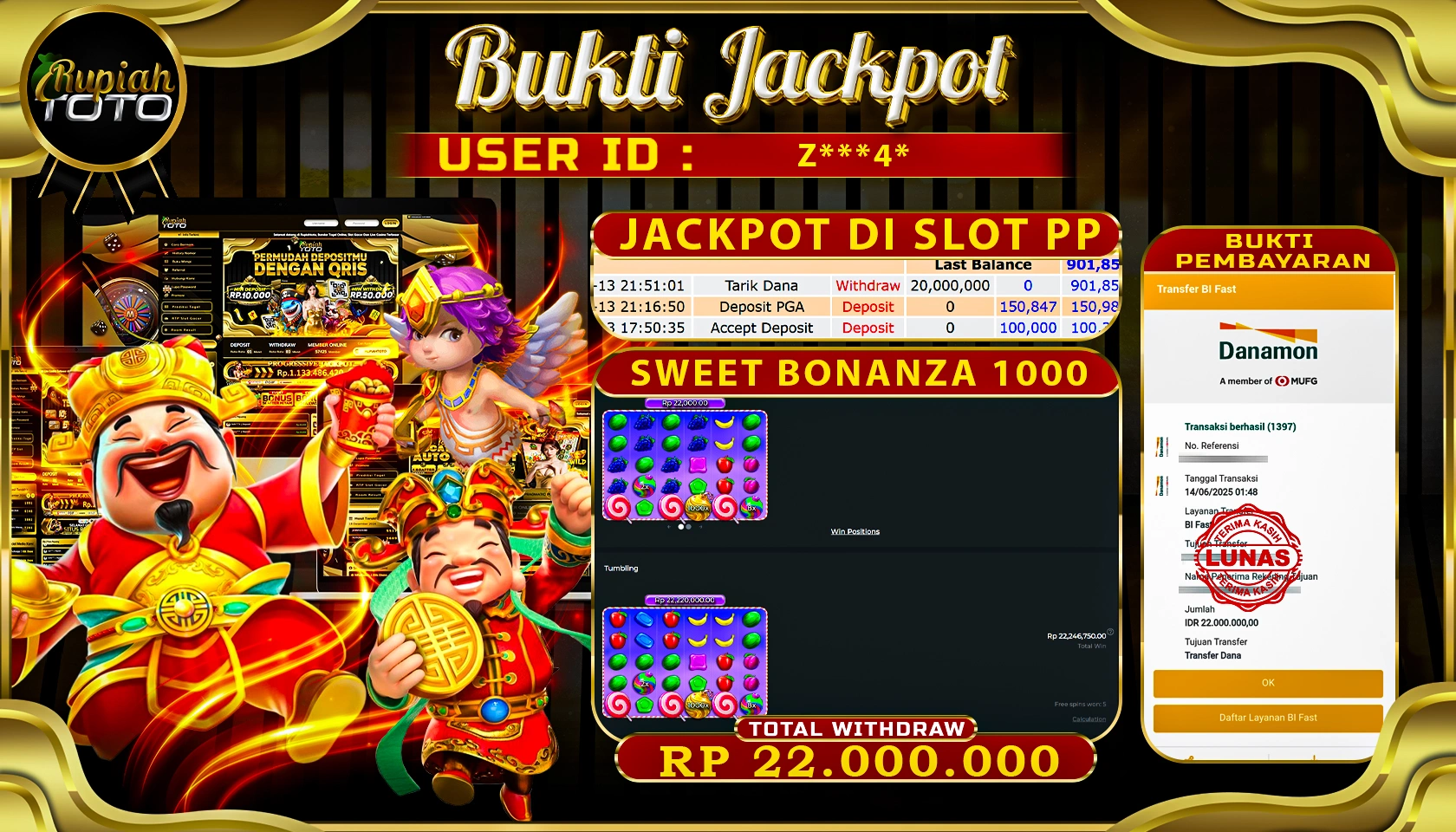 RUPIAHTOTO JACKPOT DI SLOT PRAGMATICPLAY GAME SWEET BONANZA 1000 RP 22.000.000 JUTA RUPIAH LUNAS