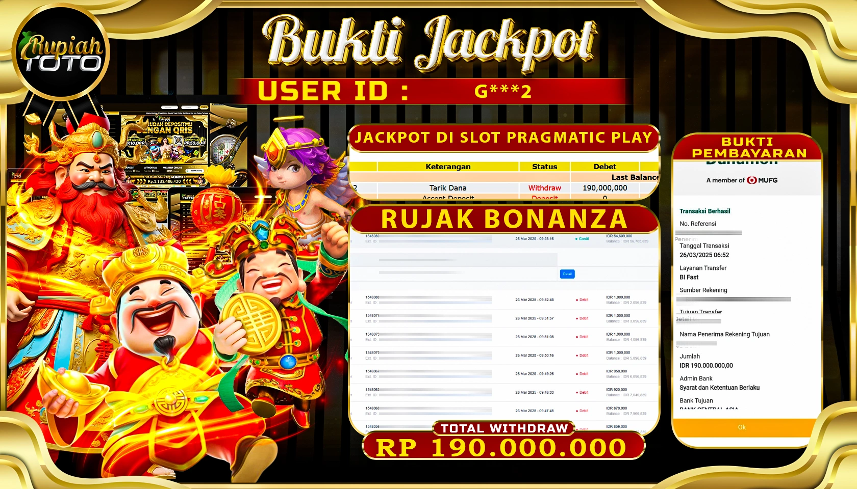 RUPIAHTOTO JACKPOT SLOT PRAGMATIC PLAY GAMES RUJAK BONANZA RP 190.000.000 JUTA RUPIAH LUNAS