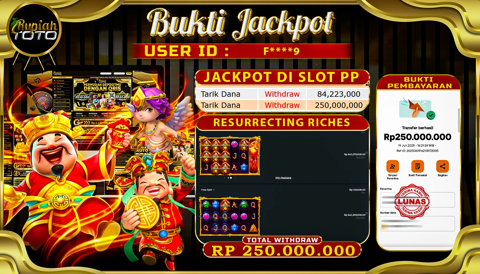 RUPIAHTOTO JACKPOT DI SLOT PRAGMATICPLAY GAME RESURRECTING RICHES RP 250.000.000 JUTA RUPIAH LUNAS