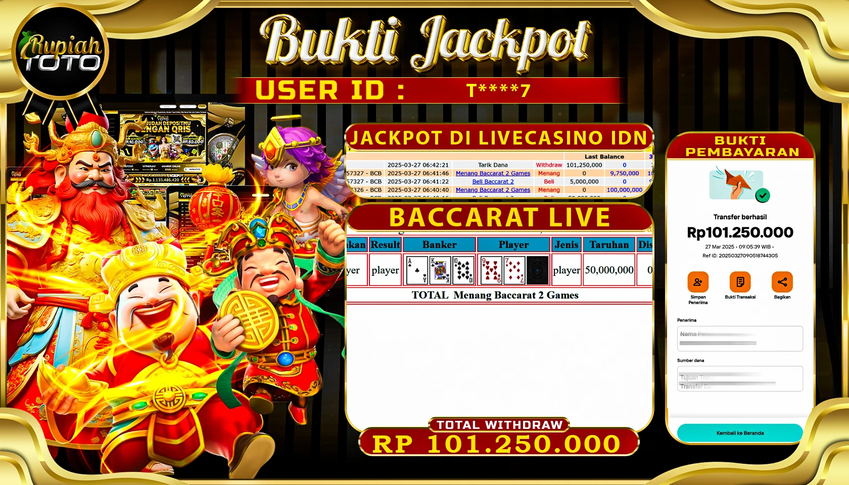 RUPIAHTOTO JACKPOT DI LIVECASINO IDN GAMES BACCARAT LIVE RP 101.250.000 JUTA RUPIAH LUNAS