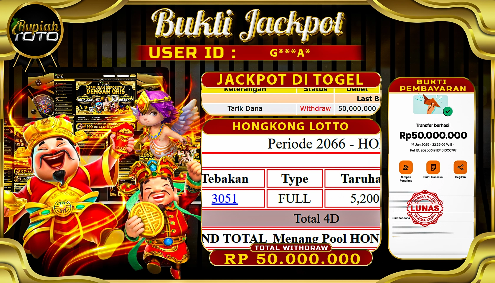 RUPIAHTOTO JACKPOT DI TOGEL PASARAN HONGKONG LOTTO RP 50.000.000 JUTA RUPIAH LUNAS