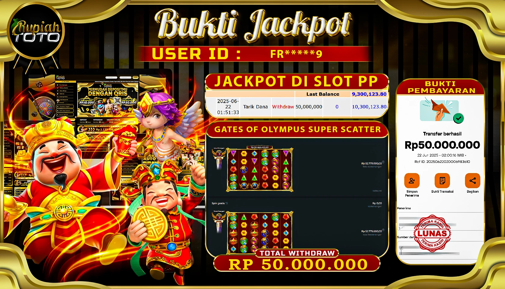 RUPIAHTOTO JACKPOT DI SLOT PRAGMATICPLAY GAME GATES OF OLYMPUS SUPER SCATTER RP 50.000.000 JUTA RUPIAH LUNAS