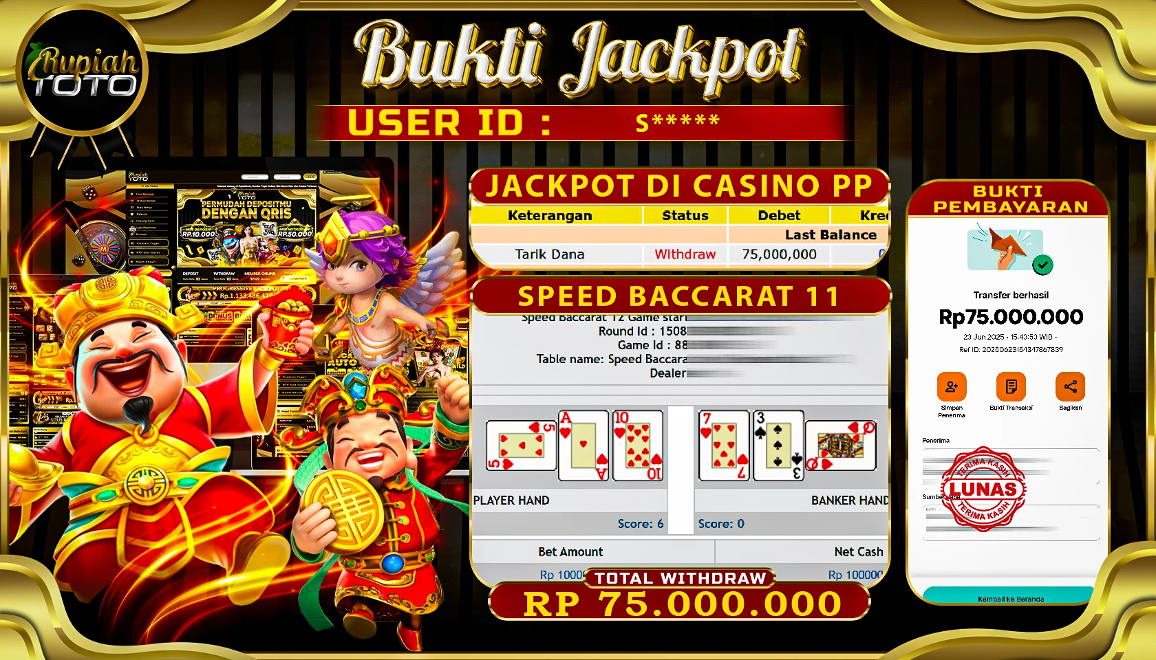 RUPIAHTOTO JACKPOT DI CASINO PRAGMATICPLAY GAME SPEED BACCARAT 11 RP 75.000.000 JUTA RUPIAH LUNAS