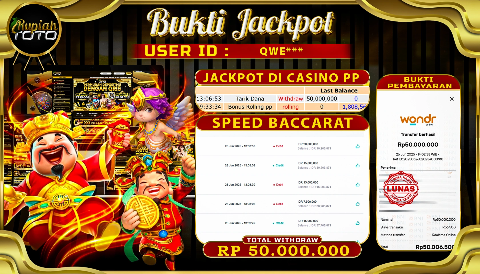 RUPIAHTOTO JACKPOT DI SLOT CASINO PRAGMATIC PLAY GAMES  SPEED BACCARAT RP 50.000.000 JUTA RUPIAH LUNAS