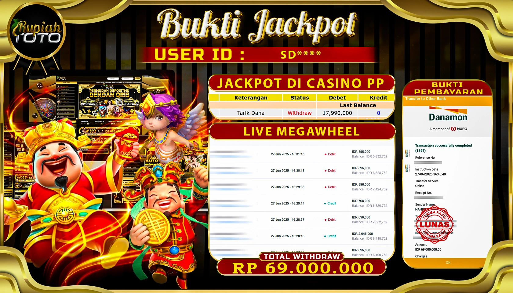 RUPIAHTOTO JACKPOT DI CASINO PRAGMATIC PLAY GAMES LIVE MEGAWHEL  RP 17.990.000 JUTA RUPIAH LUNAS