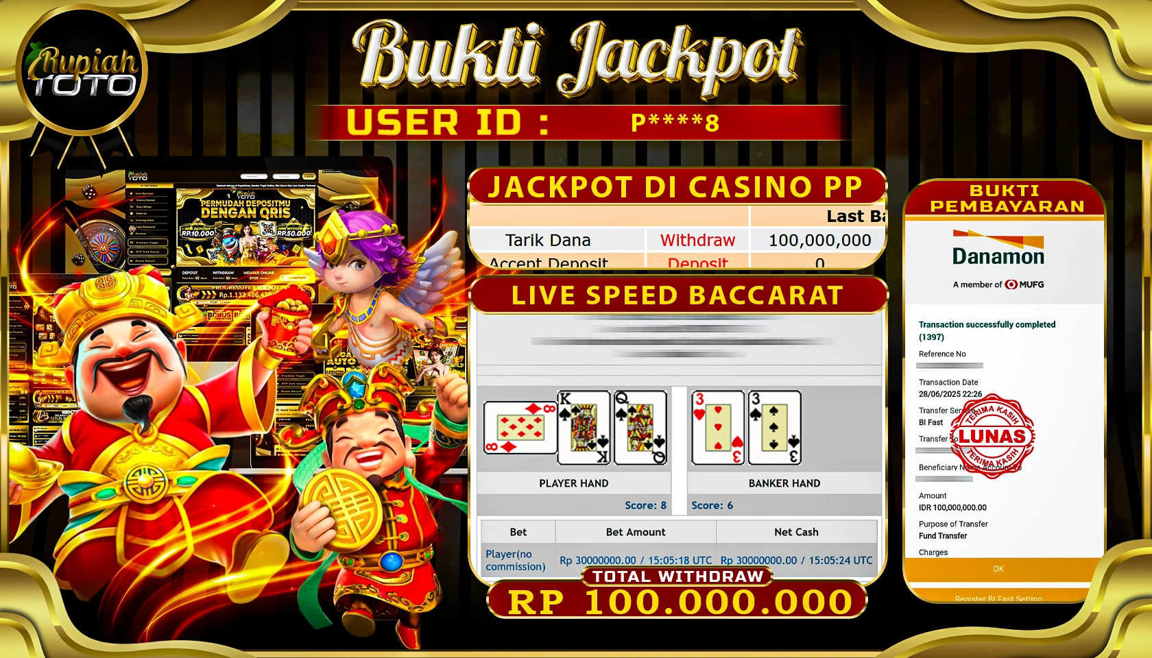 RUPIAHTOTO JACKPOT DI CASINO PRAGMATICPLAY GAME LIVE SPEED BACCARAT RP 100.000.000 JUTA RUPIAH LUNAS