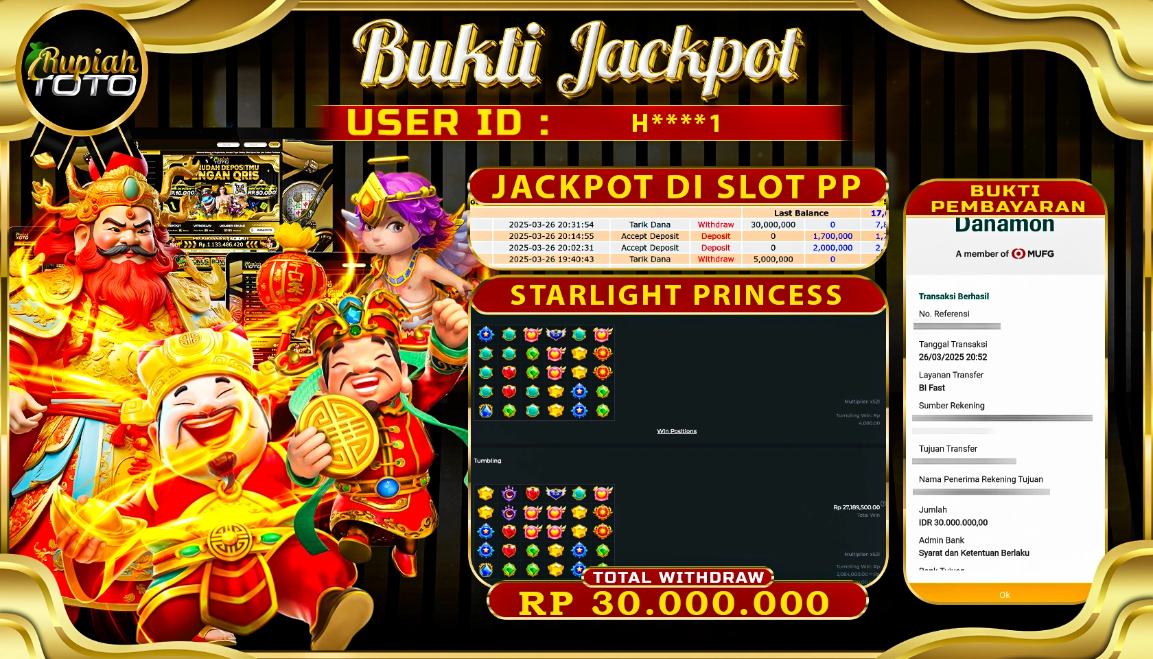RUPIAHTOTO JACKPOT SLOT PRAGMATIC PLAY GAMES STARLIGHT PRINCESS RP 30.000.000 JUTA RUPIAH LUNAS
