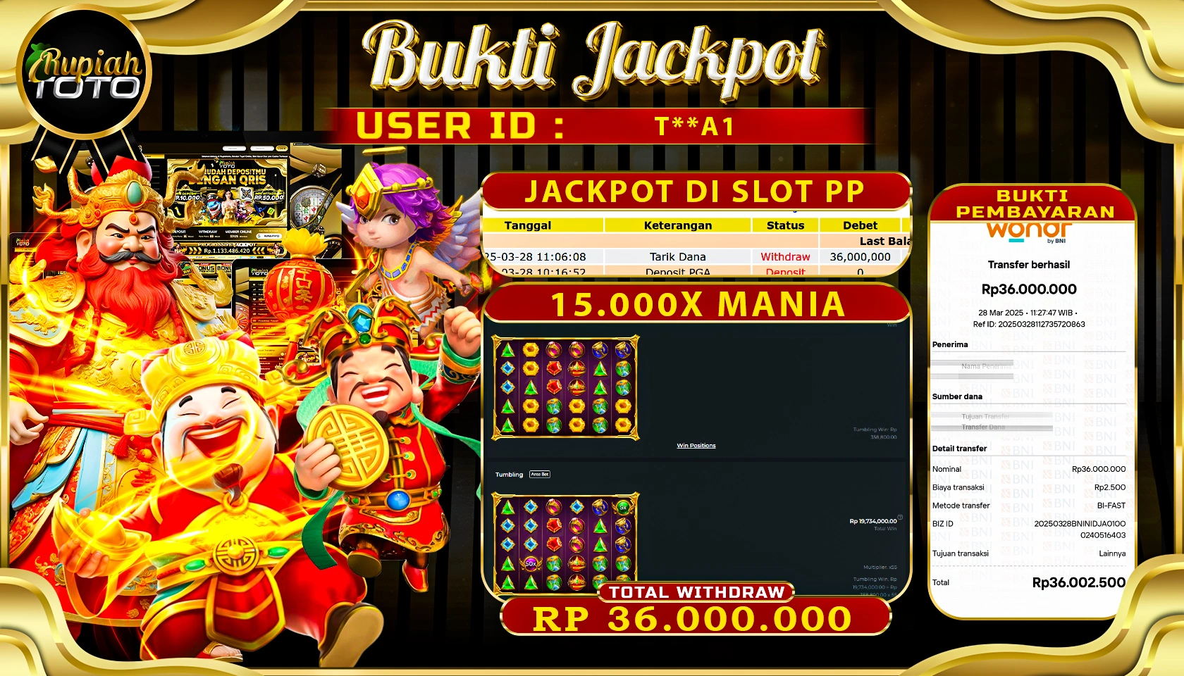 RUPIAHTOTO JACKPOT SLOT PRAGMATIC PLAY GAMES 15.000X MANIA RP 36.000.000 JUTA RUPIAH LUNAS
