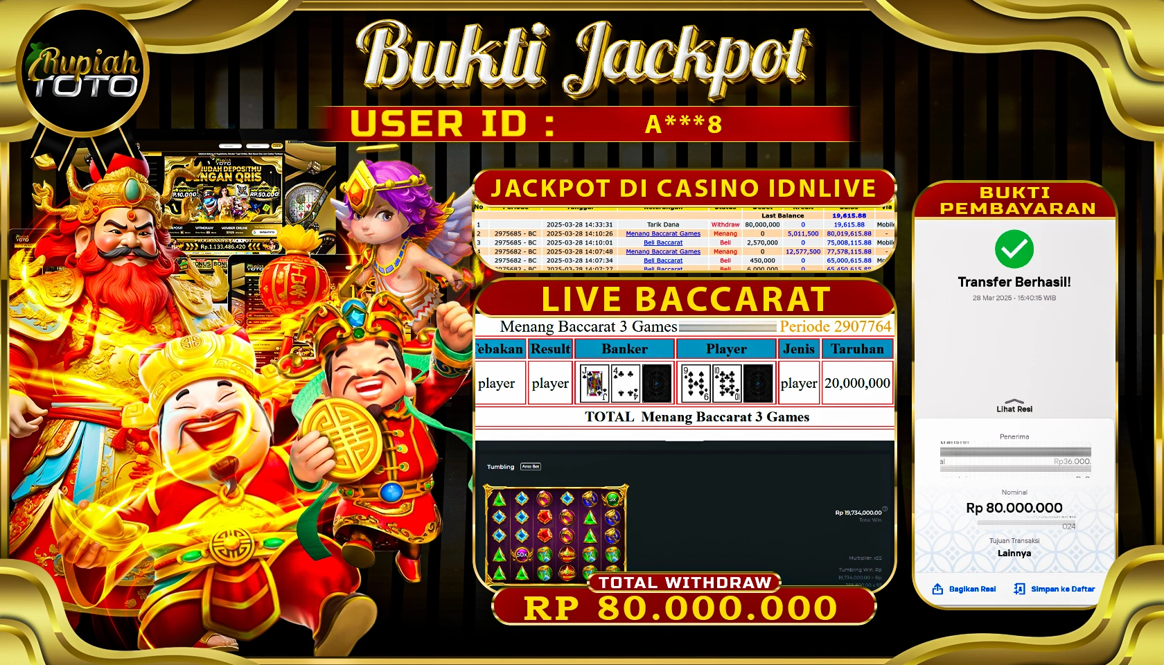 RUPIAHTOTO JACKPOT DI CASINO IDNLIVE GAMES BACCARAT  RP 80.000.000 JUTA RUPIAH LUNAS