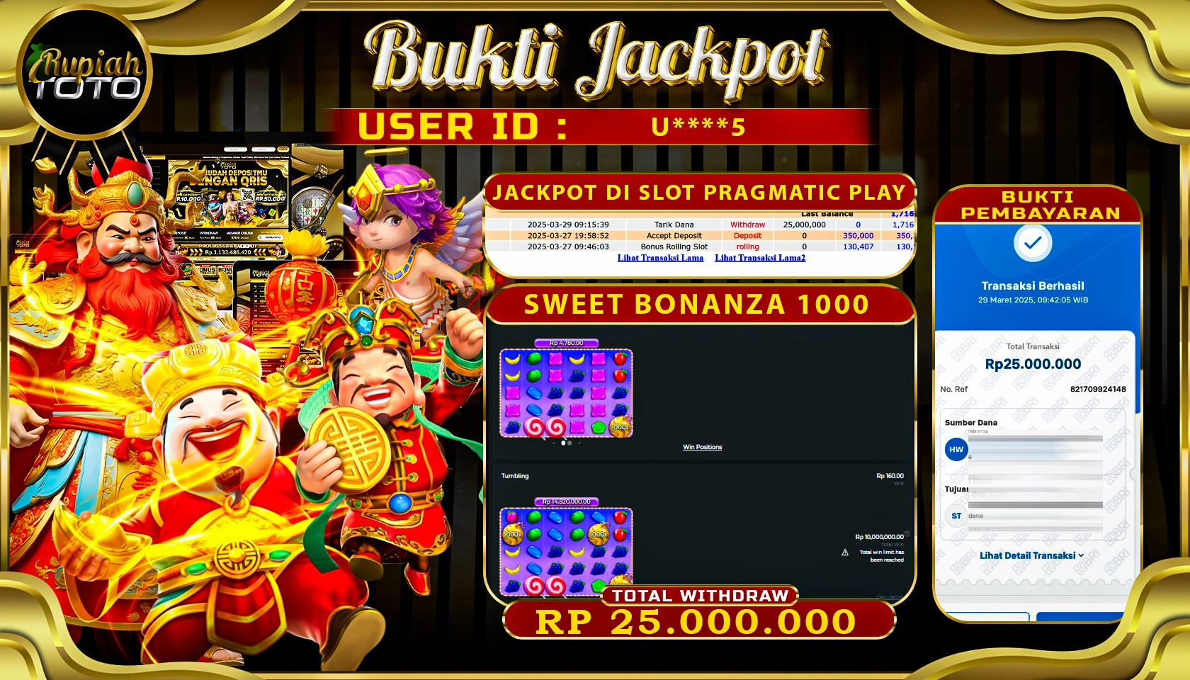 RUPIAHTOTO JACKPOT SLOT PRAGMATIC PLAY GAMES SWEET BONANZA 1000 RP 25.000.000 JUTA RUPIAH LUNAS