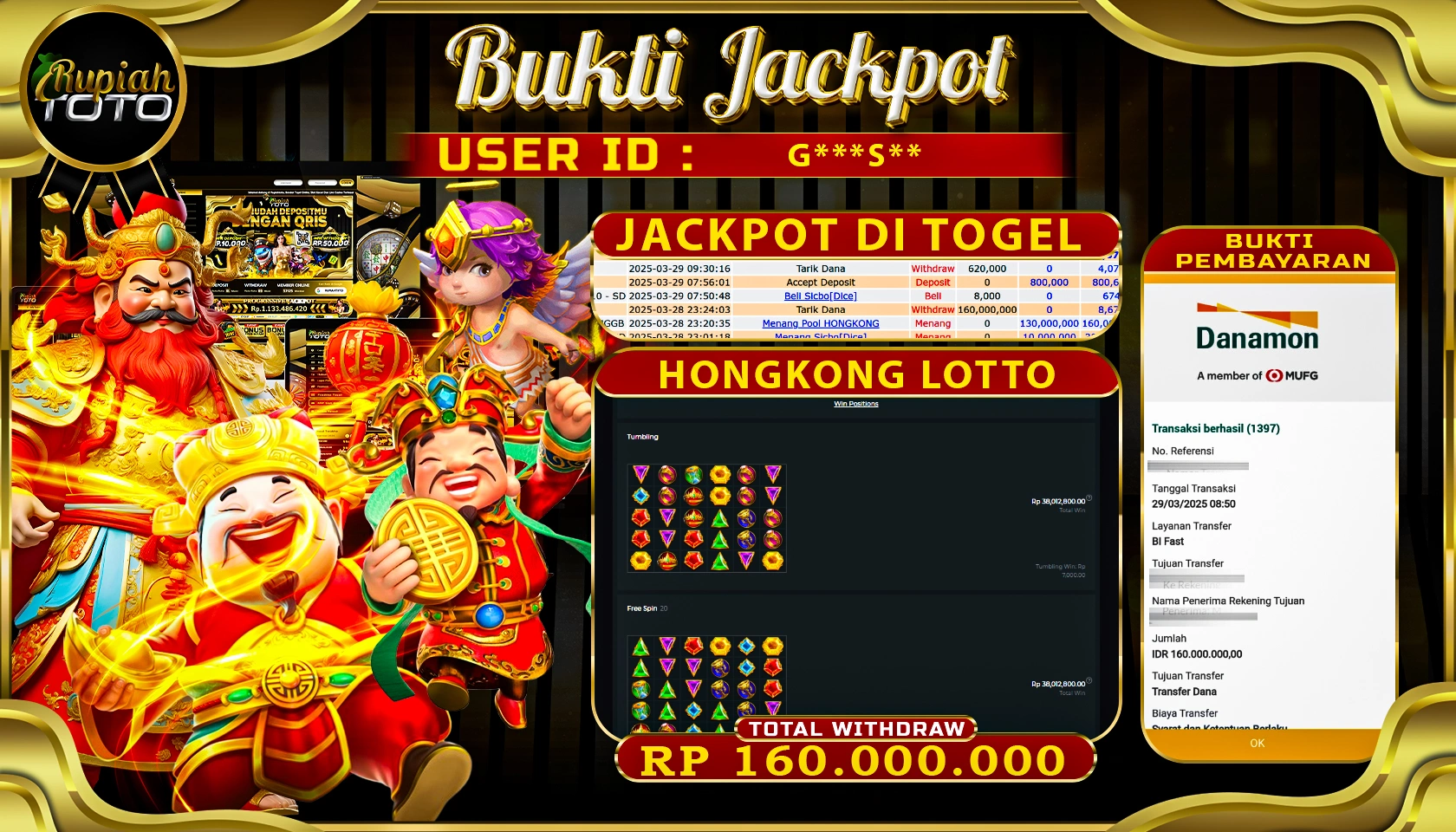 RUPIAHTOTO JACKPOT DI TOGEL PASARAN HONGKONG LOTTO  RP 160.000.000 JUTA RUPIAH LUNAS