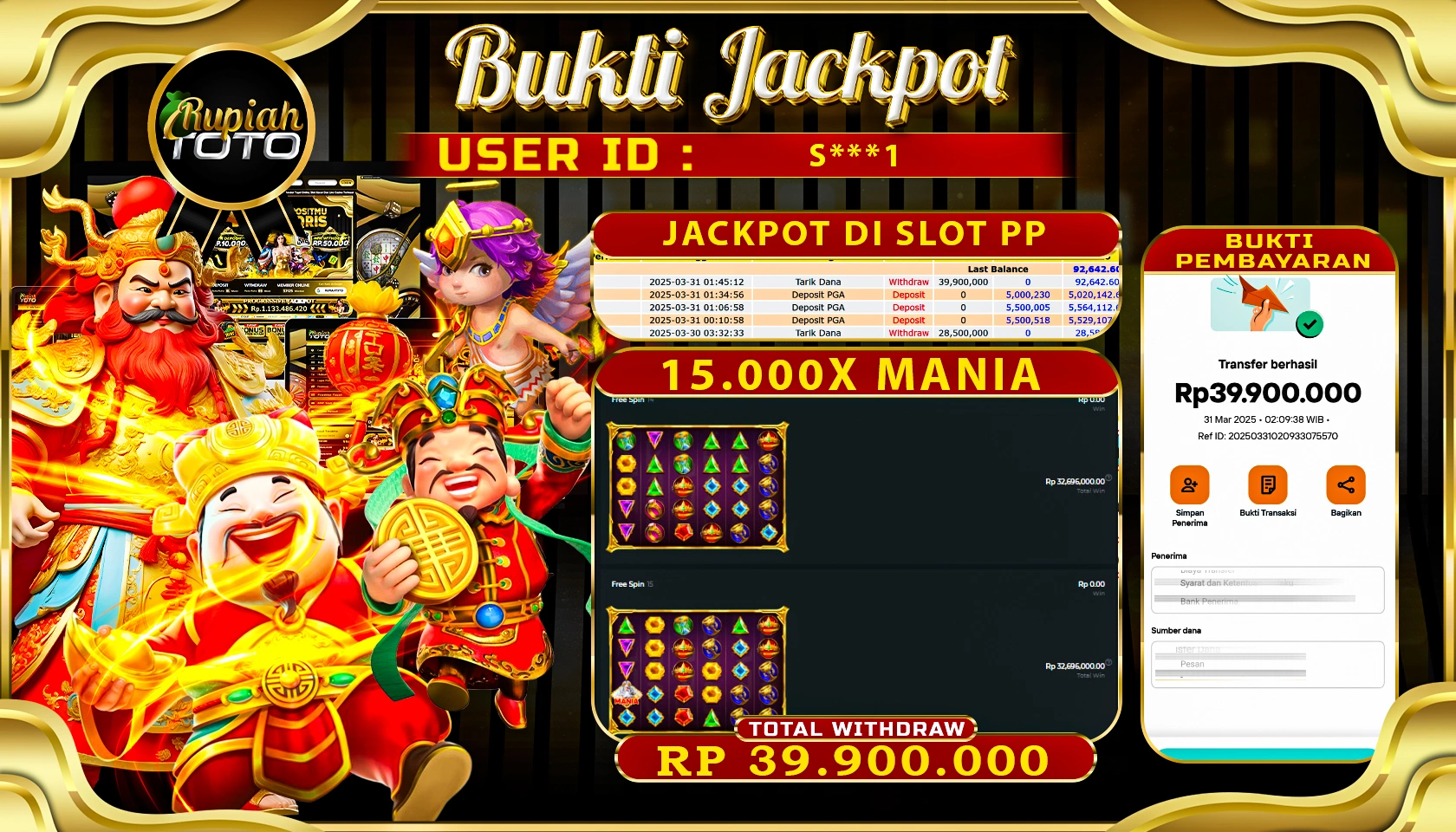 RUPIAHTOTO JACKPOT DI SLOT PRAGMATIC PLAY GAMES 15.000X MANIA  RP 39.900.000 JUTA RUPIAH LUNAS
