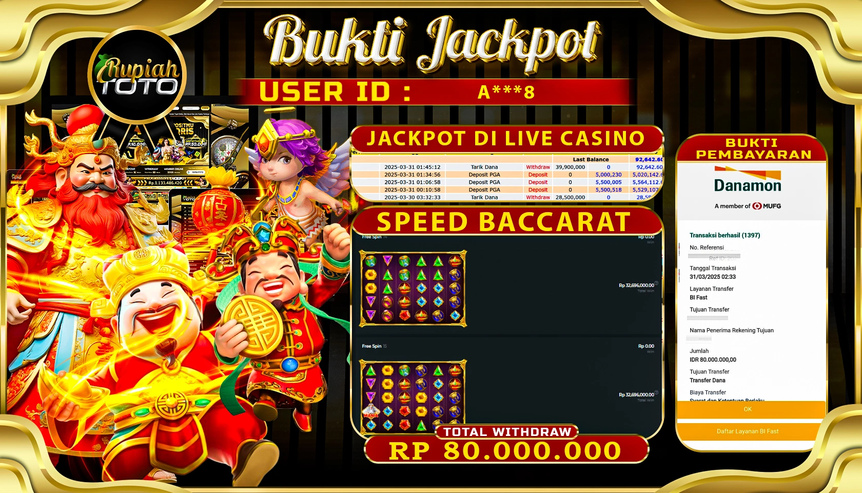 RUPIAHTOTO JACKPOT DI LIVE CASINO GAMES SPEED BACCARAT  RP 80.000.000 JUTA RUPIAH LUNAS