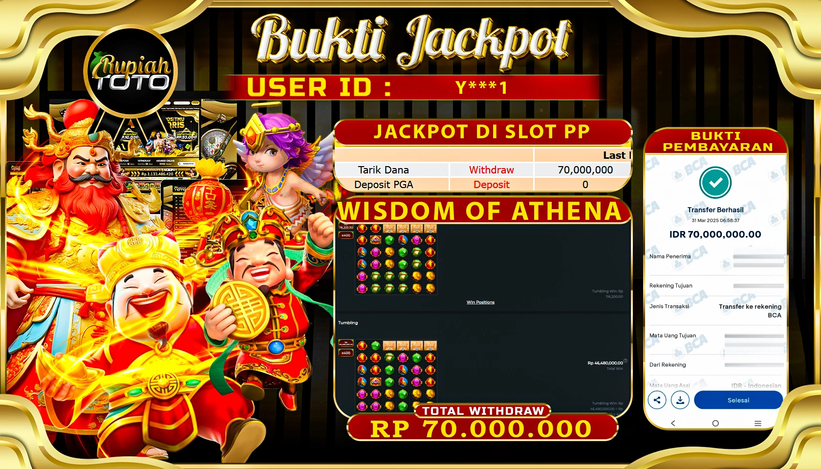 RUPIAHTOTO JACKPOT DI SLOT PRAGMATIC PLAY GAMES WISDOM OF ATHENA  RP 70.000.000 JUTA RUPIAH LUNAS