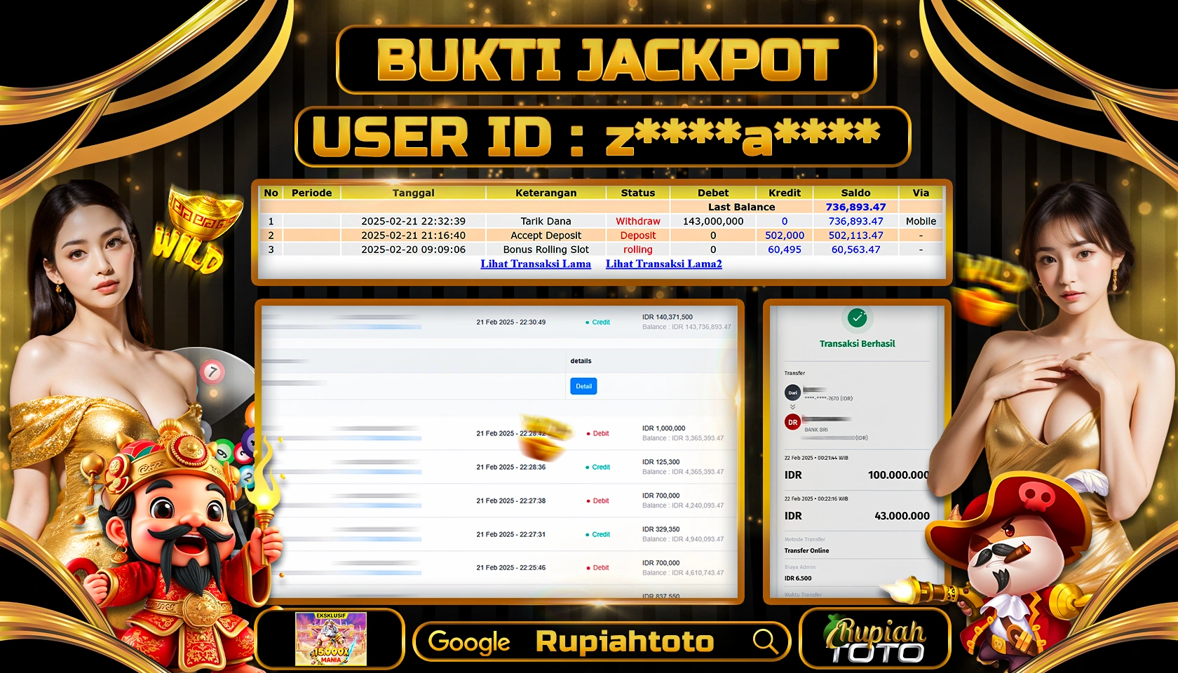 RUPIAHTOTO JACKPOT SLOT PRAGMATIC PLAY GAMES 15.000X MANIA RP 143.000.000 RATUS JUTA LUNAS