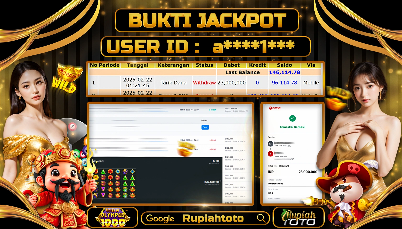 RUPIAHTOTO JACKPOT SLOT PRAGMATIC PLAY GAMES GATES OF OLYMPUS 1000 RP 23.000.000 JUTA LUNAS