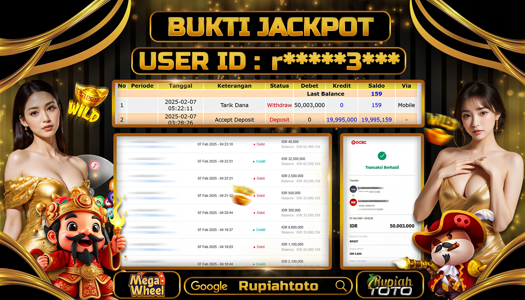 RUPIAHTOTO JACKPOT CASINO GAMES MEGA WHEEL RP 50.003.000 JUTA LUNAS