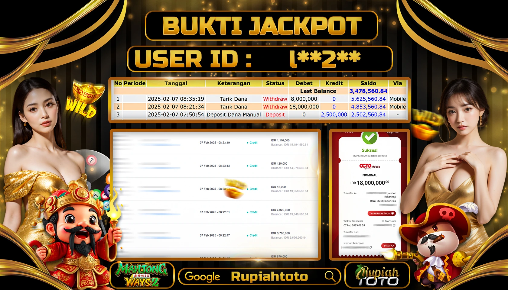 RUPIAHTOTO JACKPOT SLOT GAMES MAHJONG WAYS 2 RP 18.000.000 JUTA LUNAS