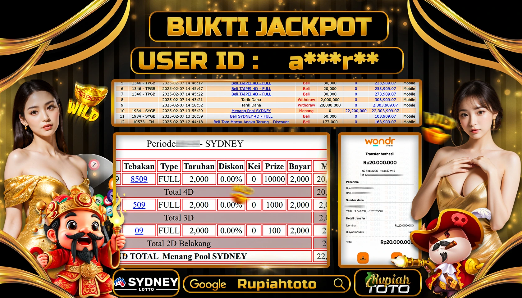 RUPIAHTOTO JACKPOT TOGEL GAMES SYDNEY RP 20.000.000 JUTA LUNAS