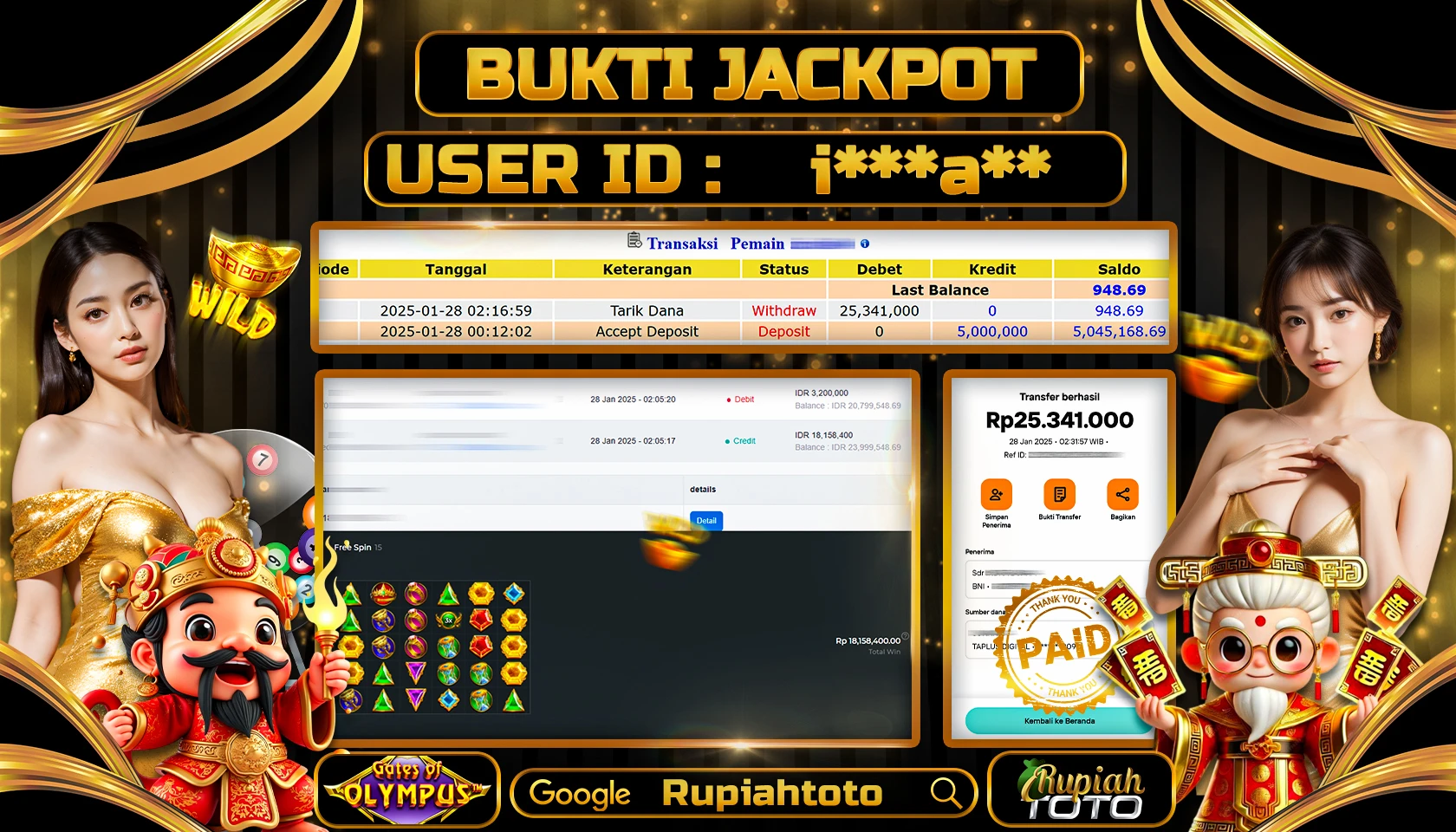 RUPIAHTOTO JACKPOT SLOT GAMES GATES OF OLYMPUS RP 25.341.000 JUTA LUNAS